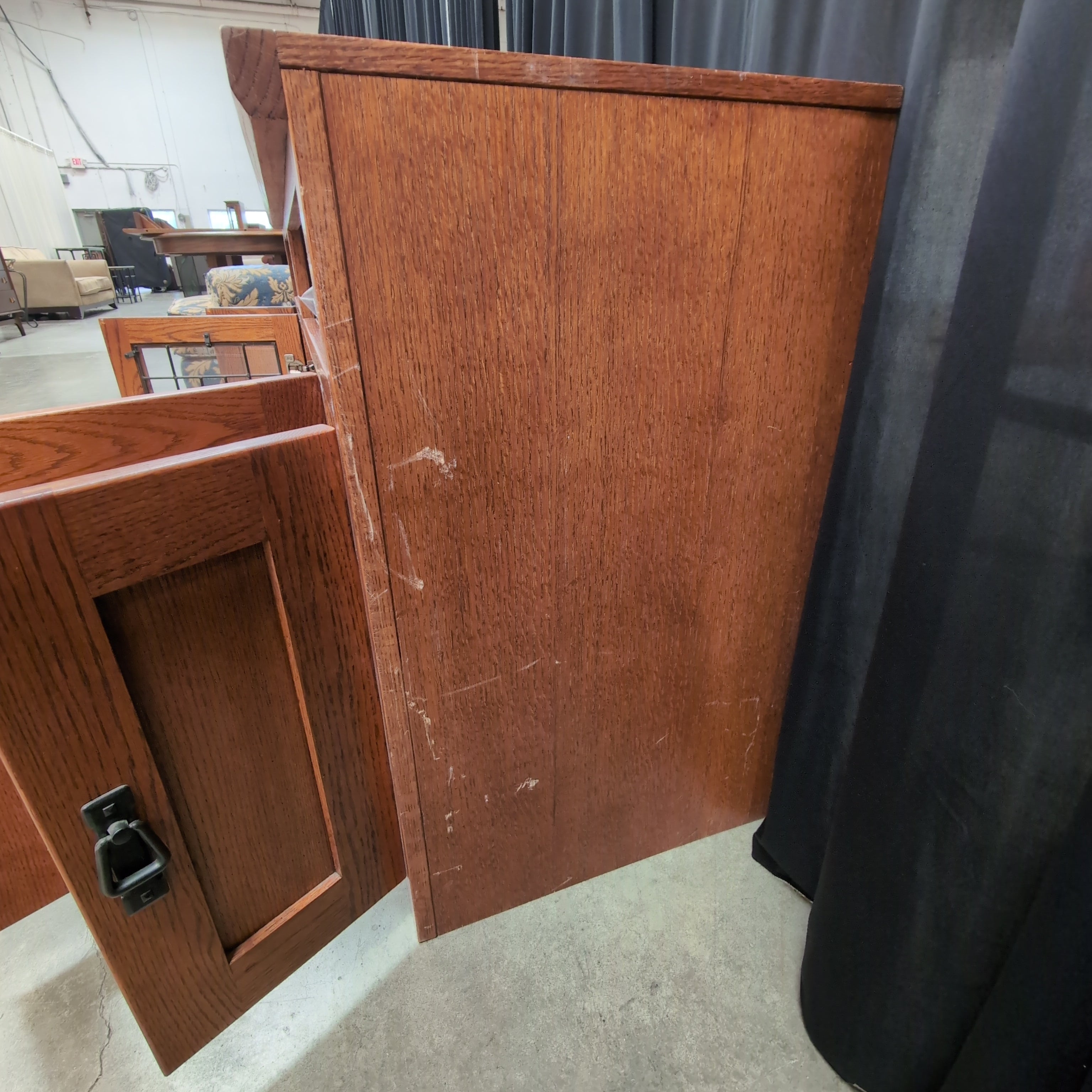Mission Style Oak Wood China Cabinet with Glass Doors