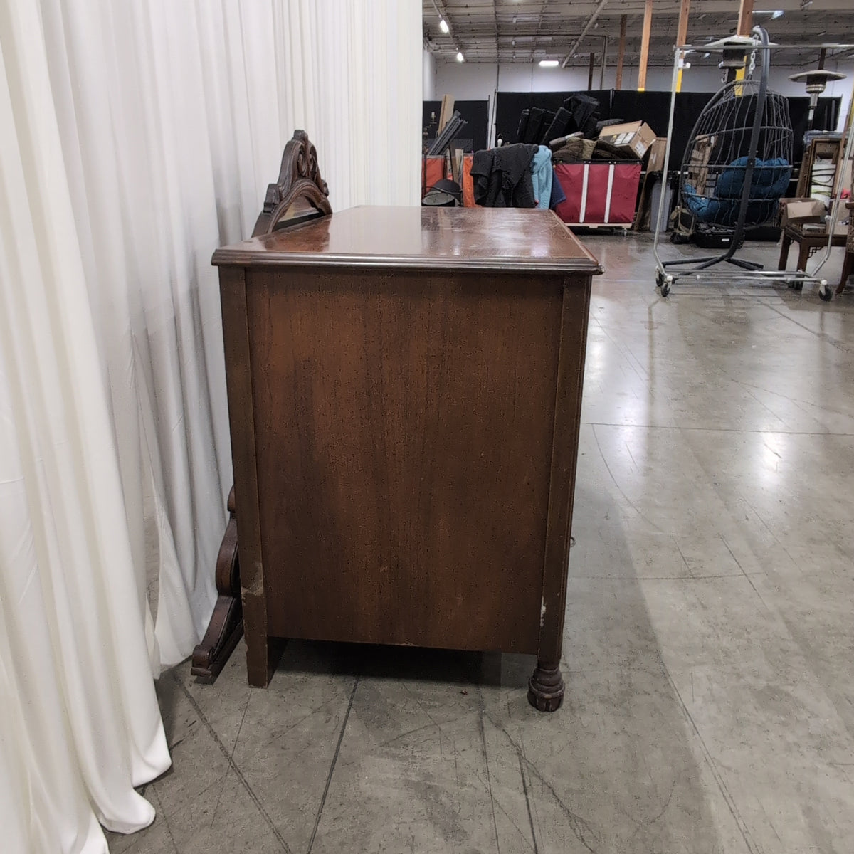 Vintage Brown Wood Three-Drawer Dresser with Carved Details