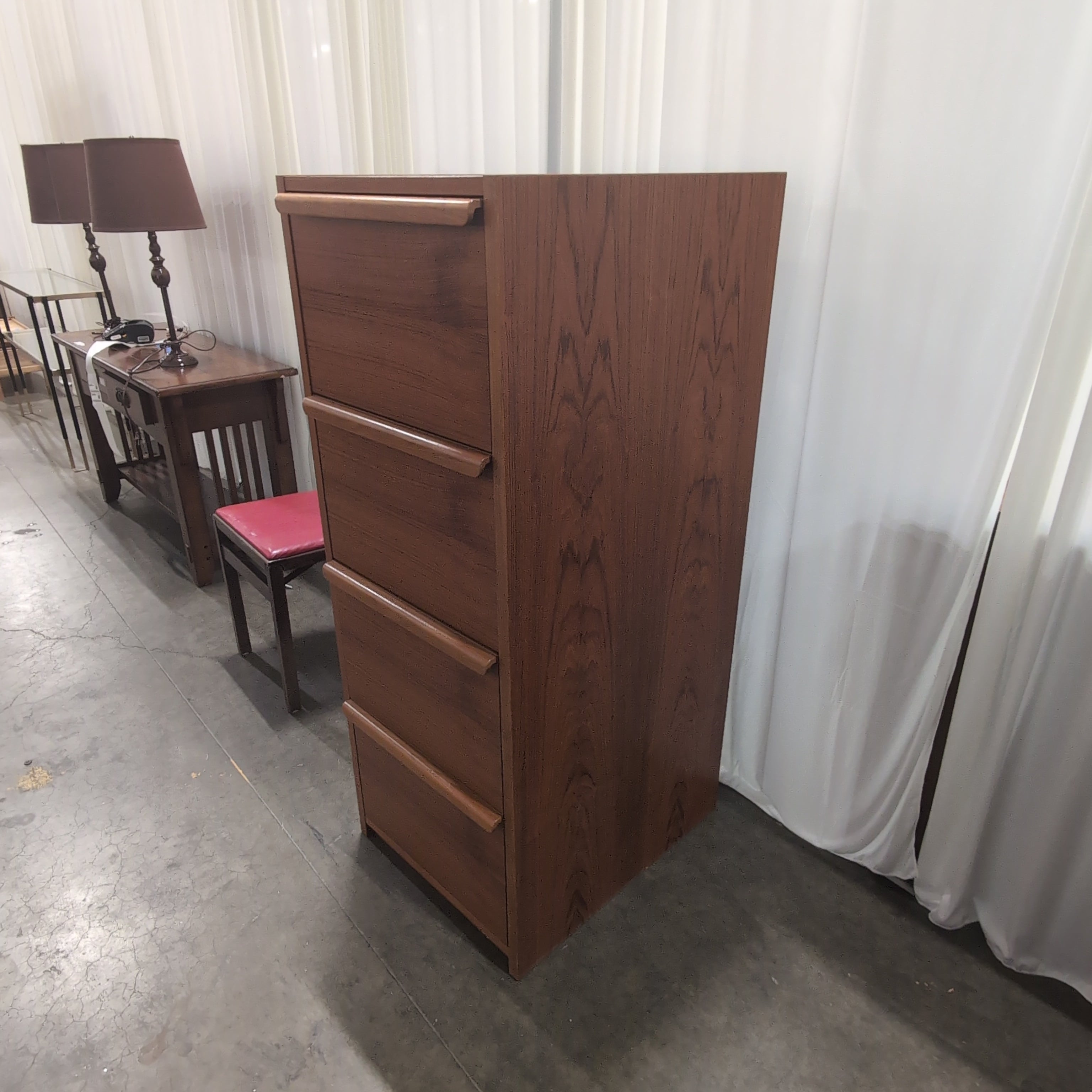 Tall Reddish-Brown Wood Five-Drawer Dresser