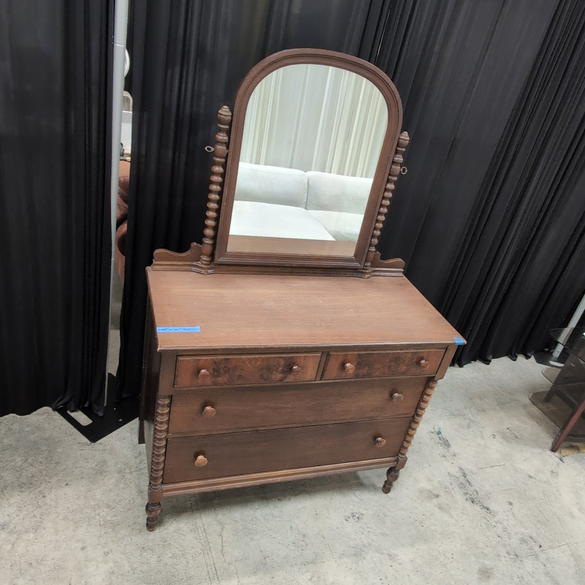 Vintage Brown Wood Dresser with Mirror