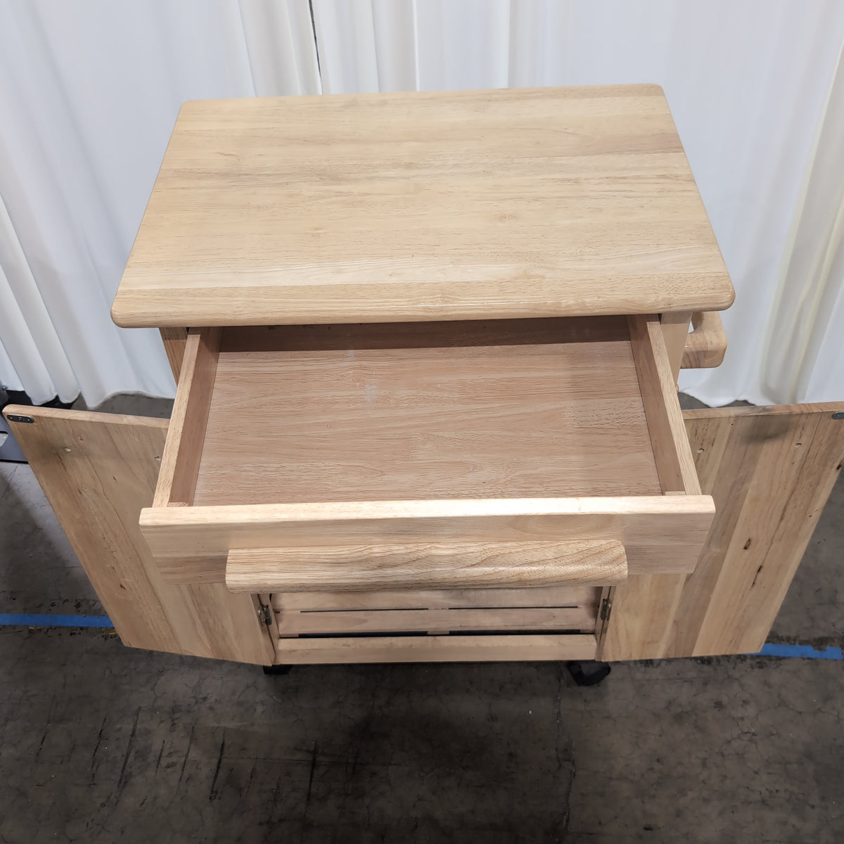 Light Wood Single Drawer Utility Cabinet on Casters