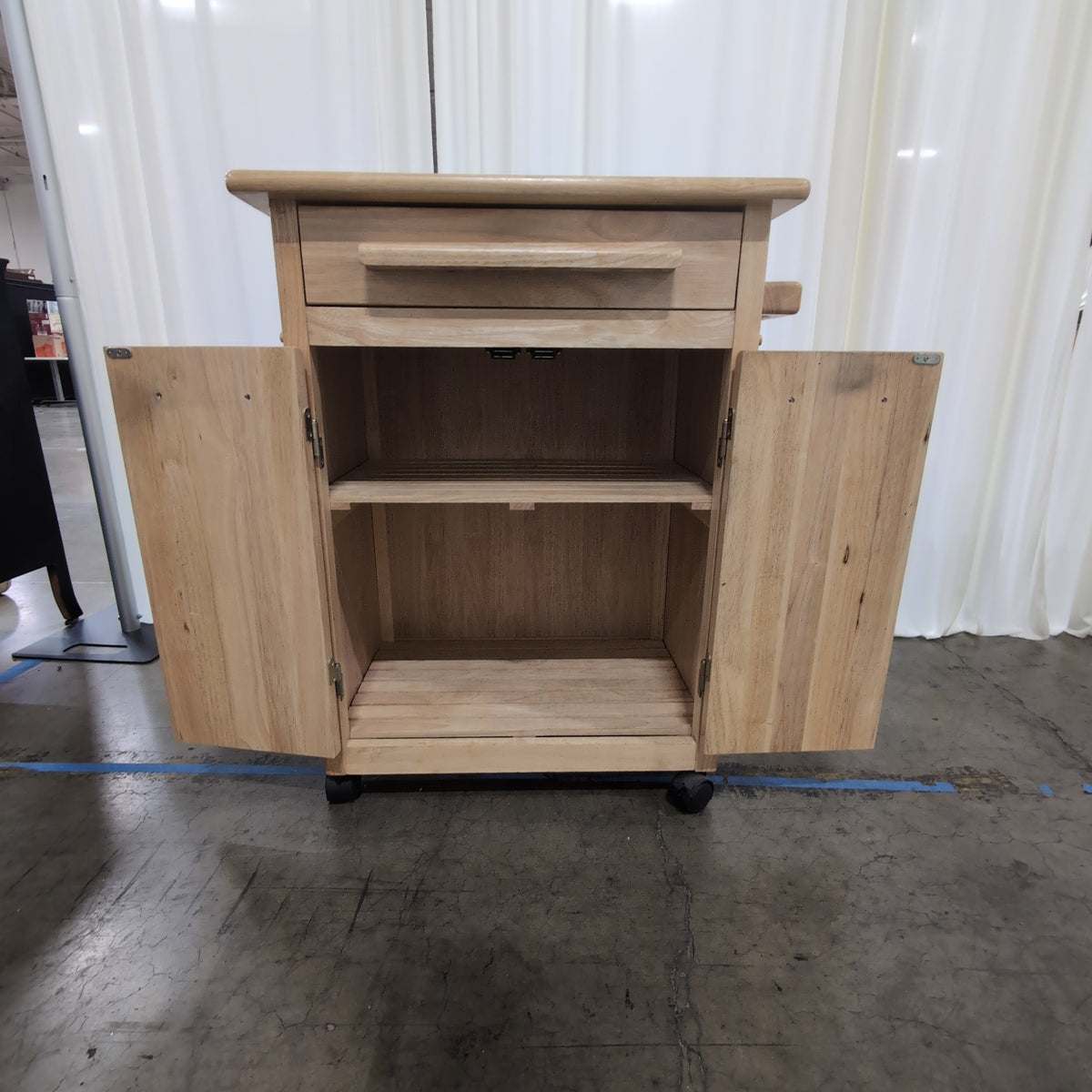 Light Wood Single Drawer Utility Cabinet on Casters