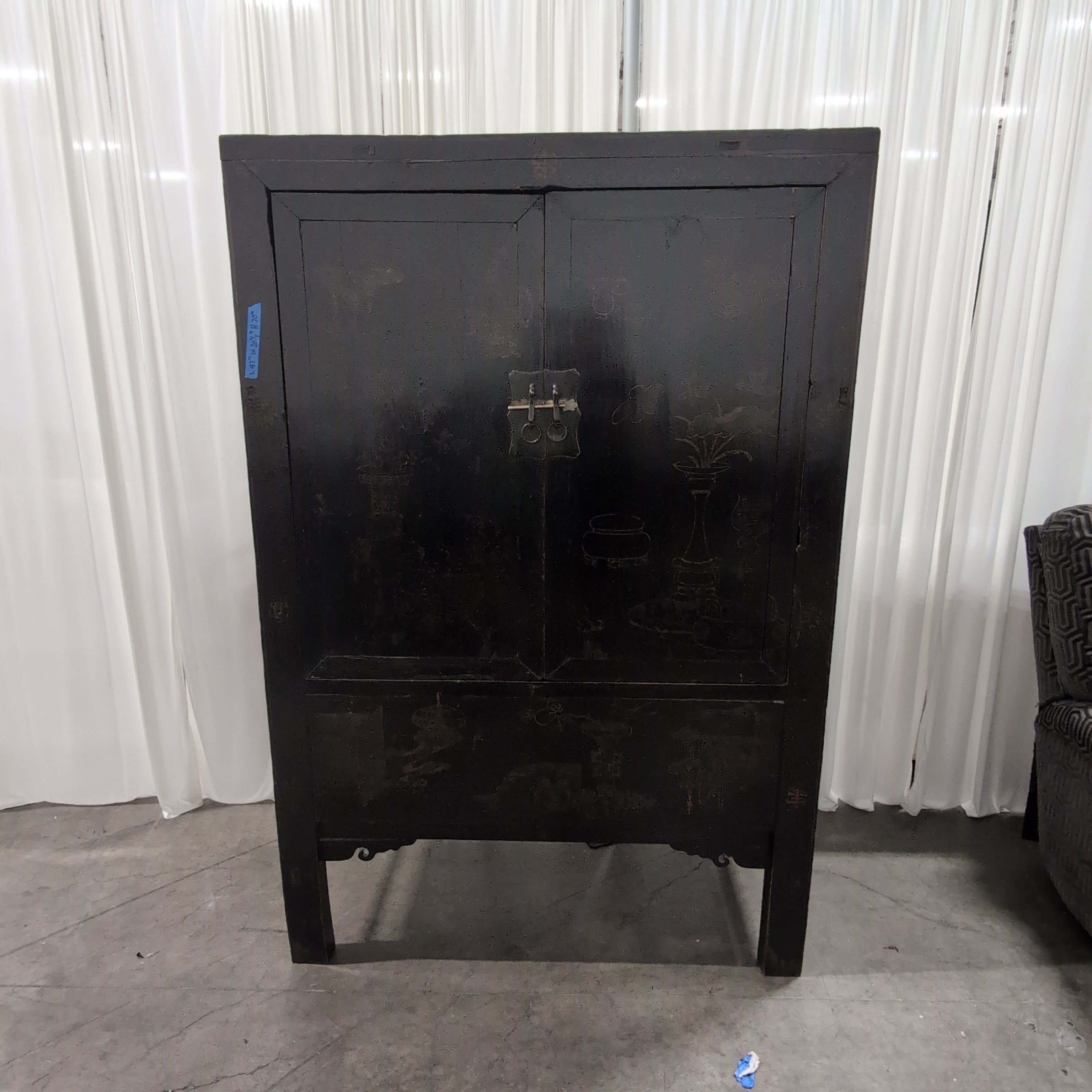 Black Lacquer Oriental Two-Door Armoire