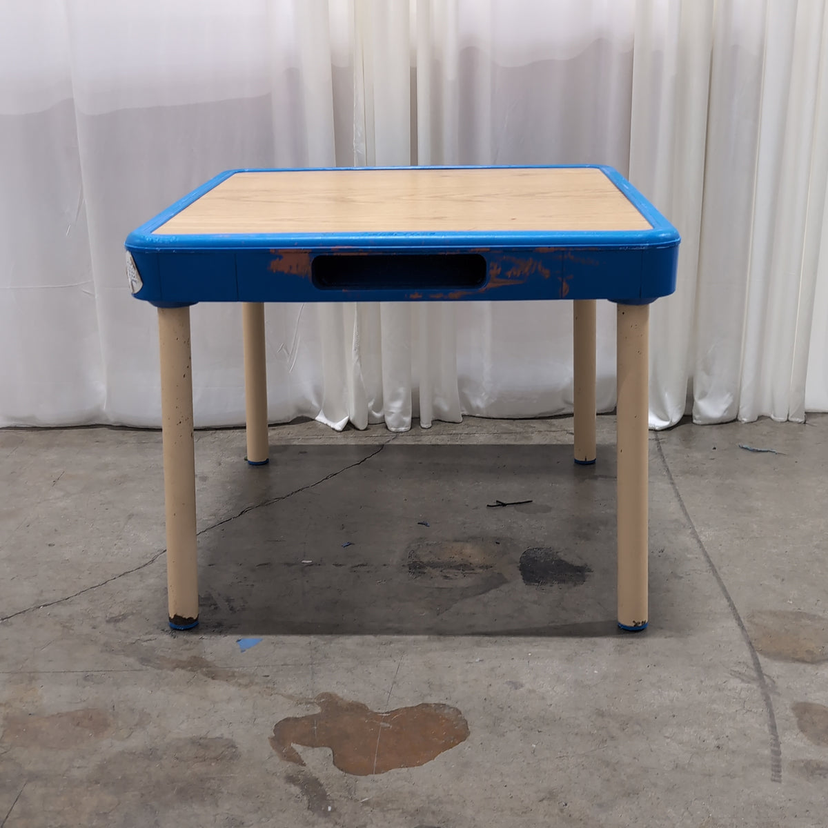 Blue Plastic Frame Kids Table with Wood-Look Top