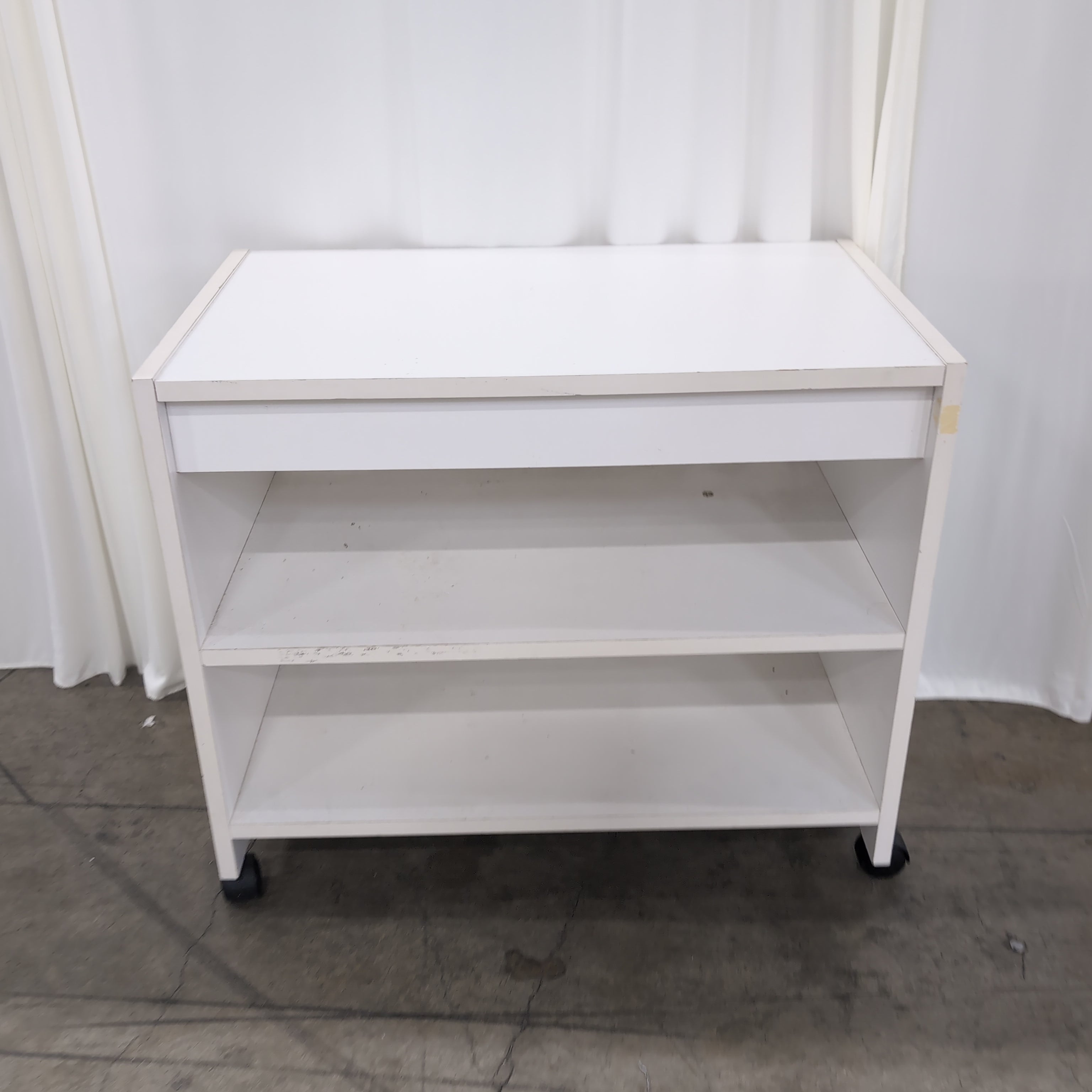 White Two-Shelf Utility Cart with Drawer
