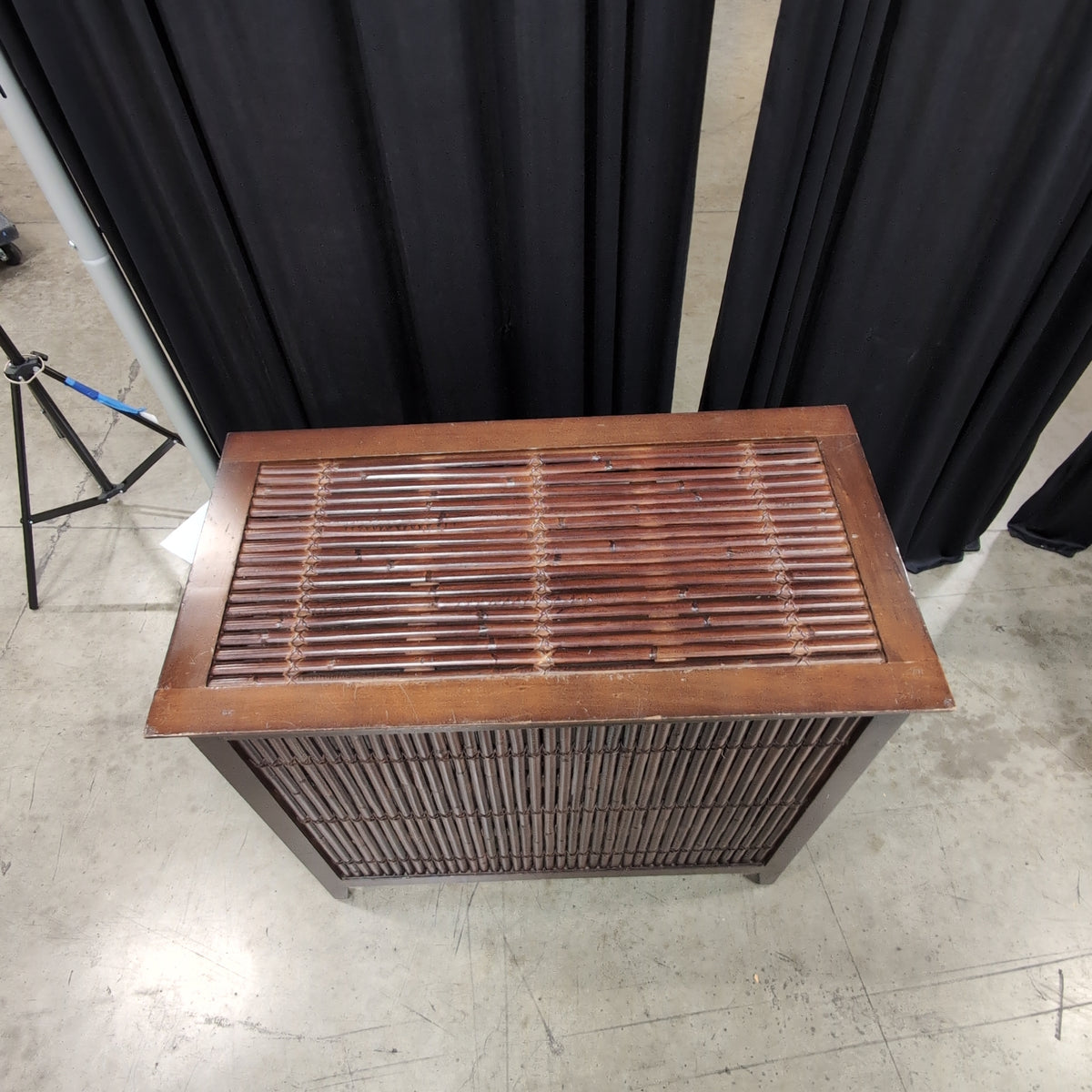 Pier 1 Imports- Dark Brown Wood Laundry Hamper with Bamboo Slats