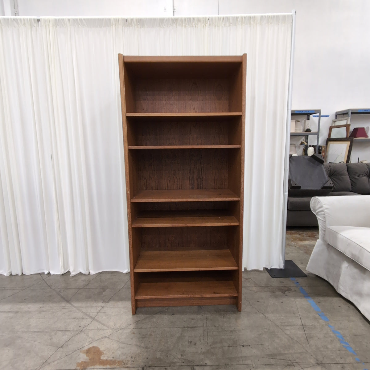 Warm Toned Wood Five-Shelf Bookcase