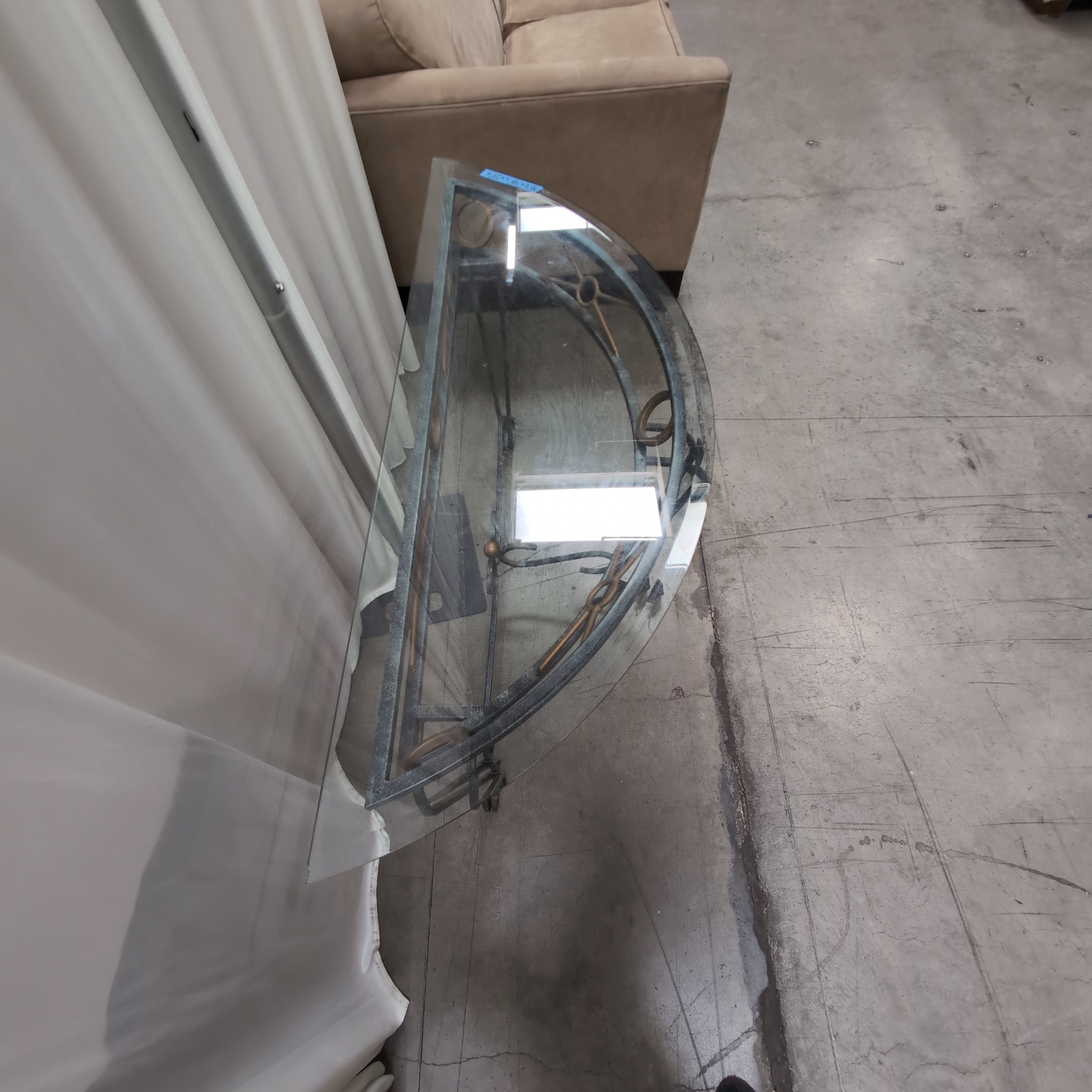 Ornate Black Metal Console Table with Glass Top