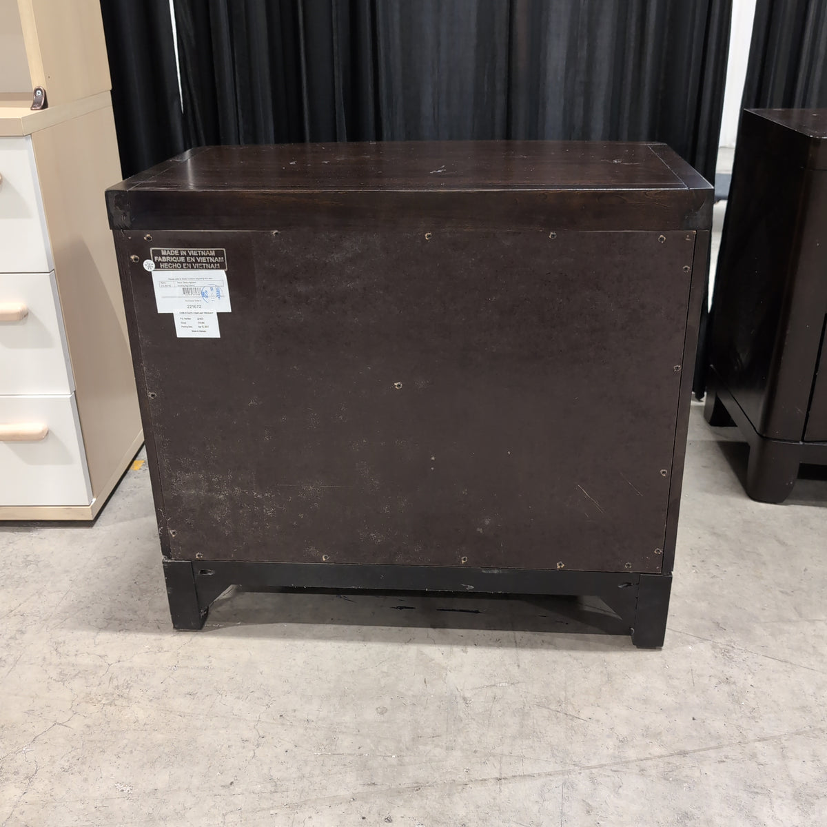 Dark Wood Two-Drawer Nightstand with Curved Front