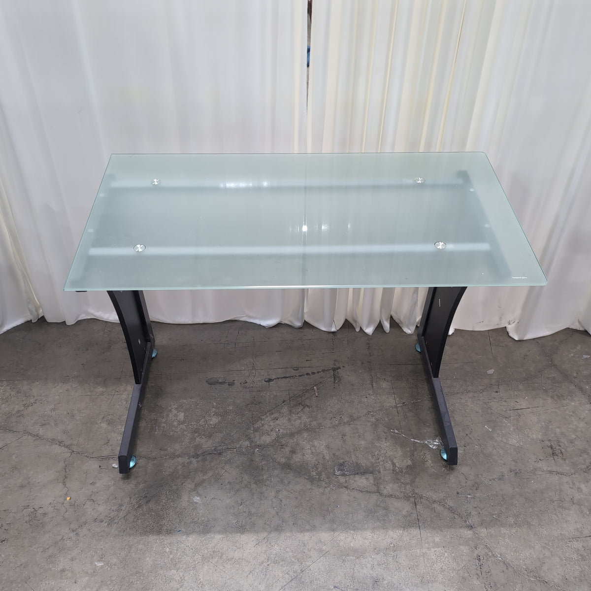 Contemporary Black Metal Desk with Frosted Glass Top