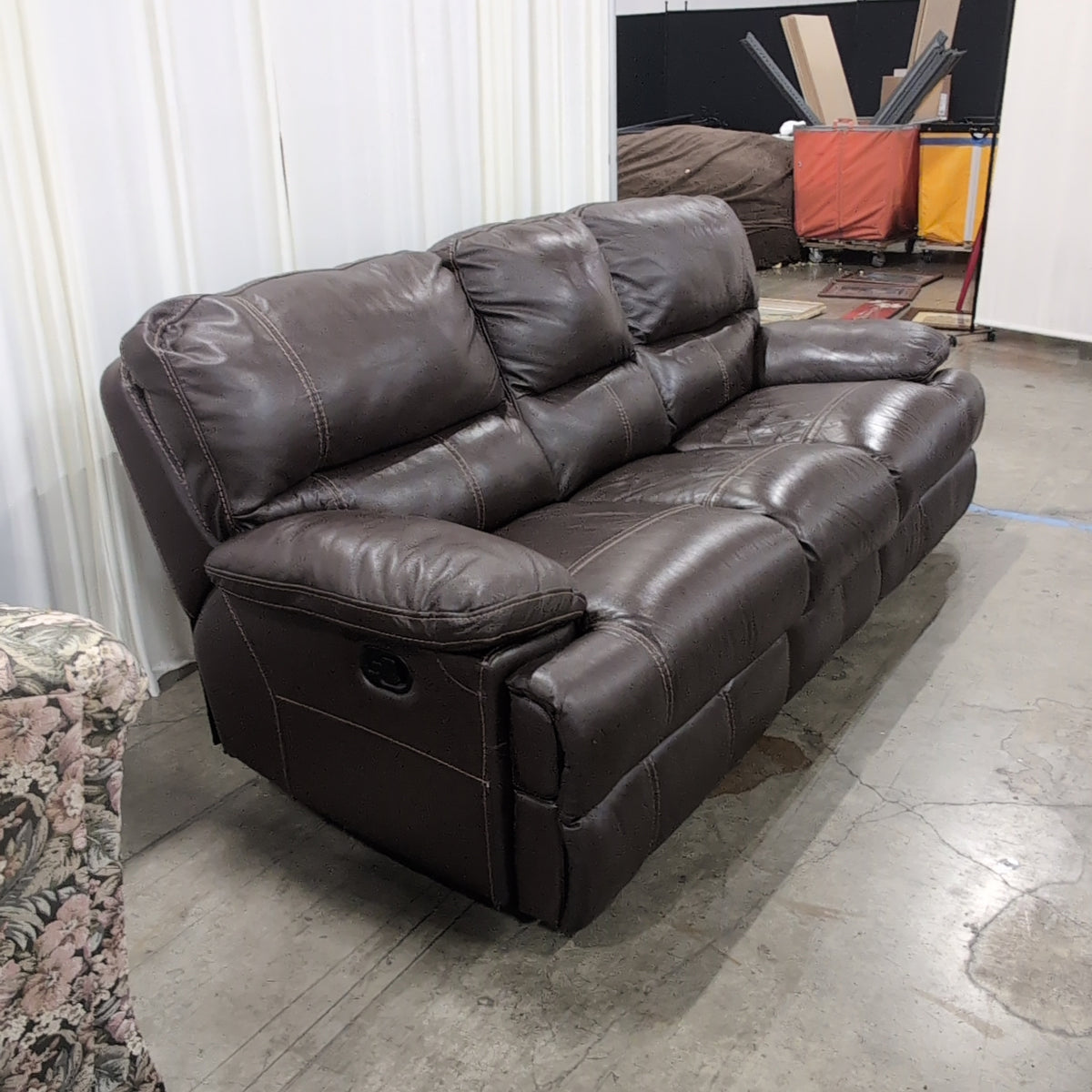 Dark Brown Faux Leather Recliner Couch with Contrast Stitching