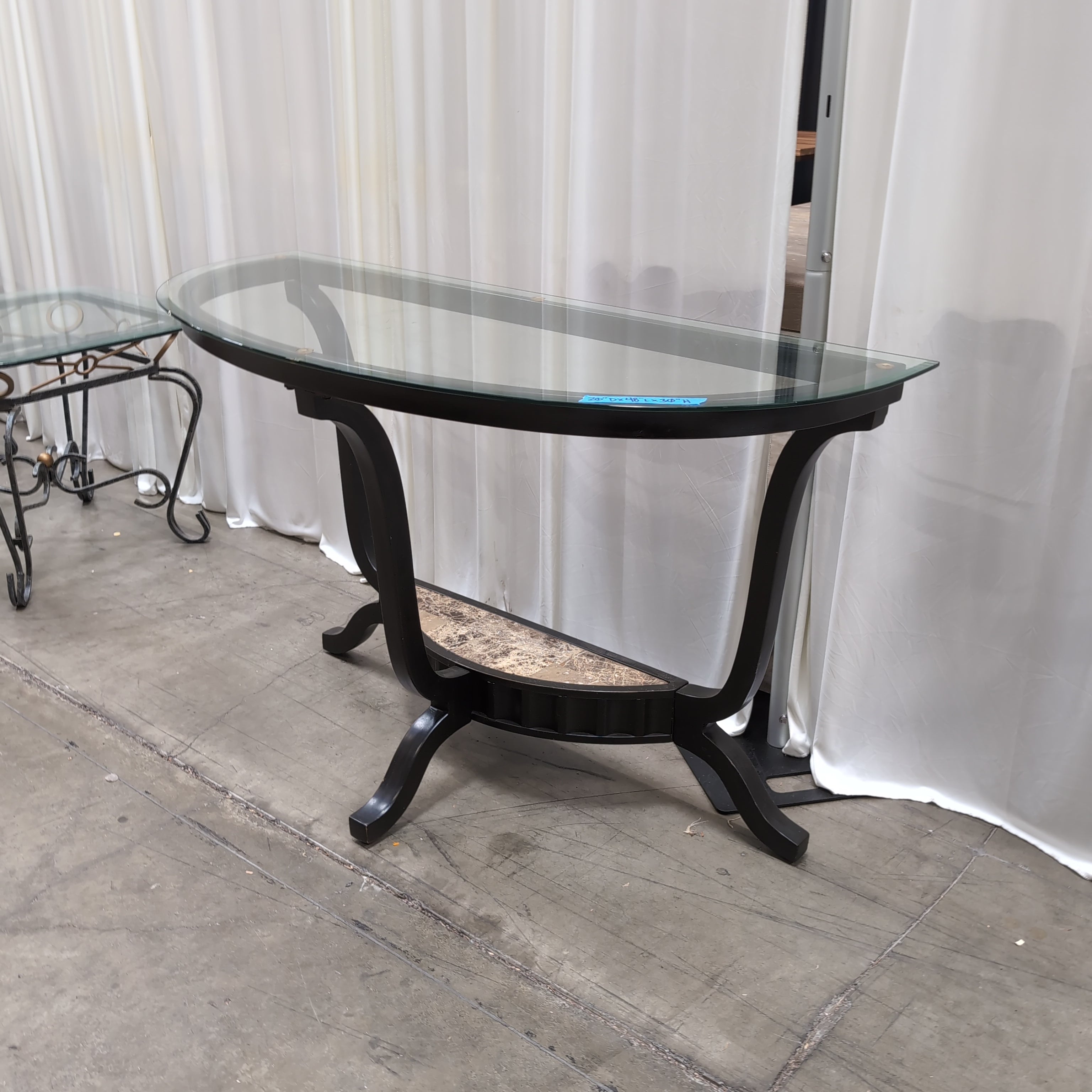 Curved Glass Top Console Table with Stone Shelf