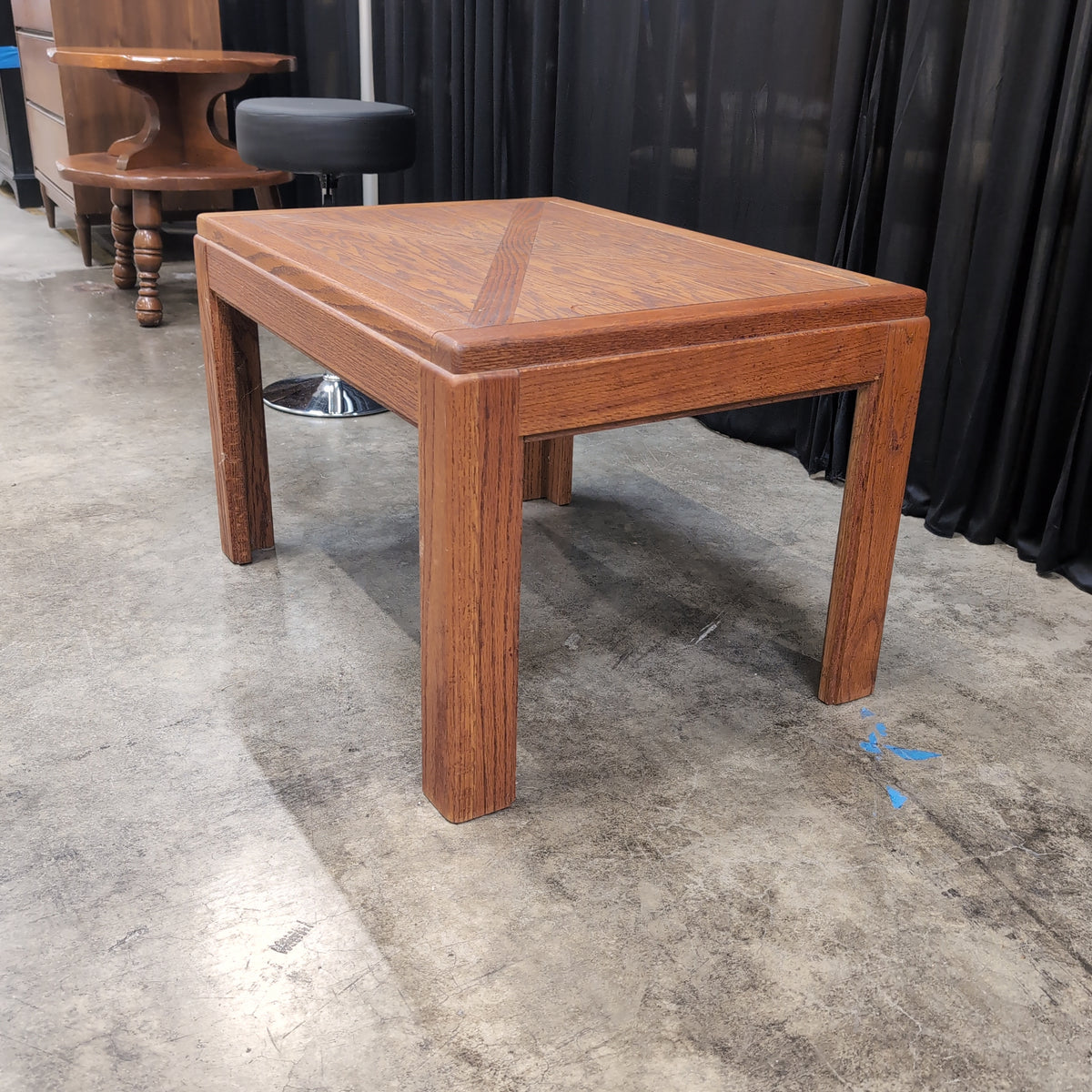 Brown Wood End Table with Geometric Top