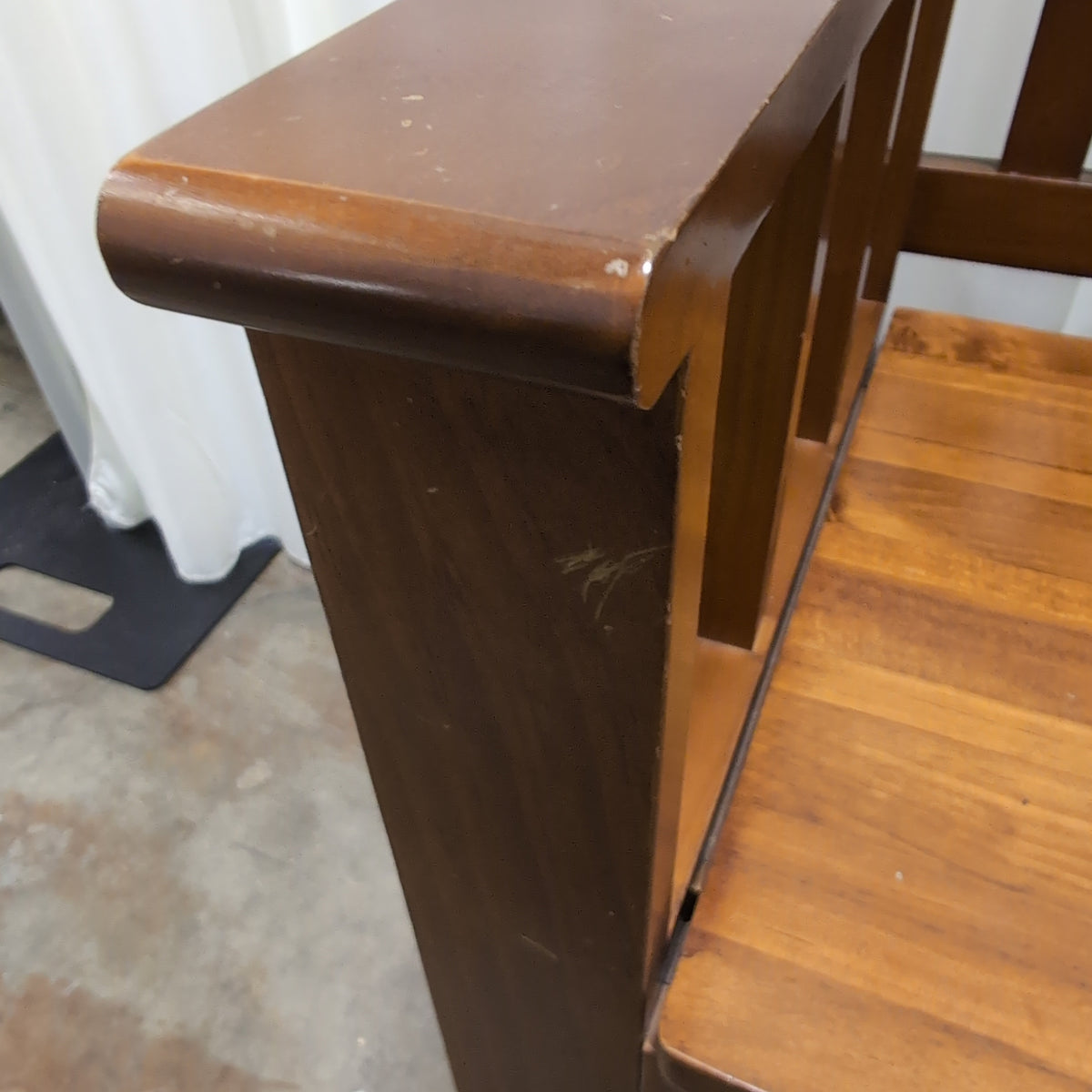 Medium Brown Wood Storage Bench with Slatted Back