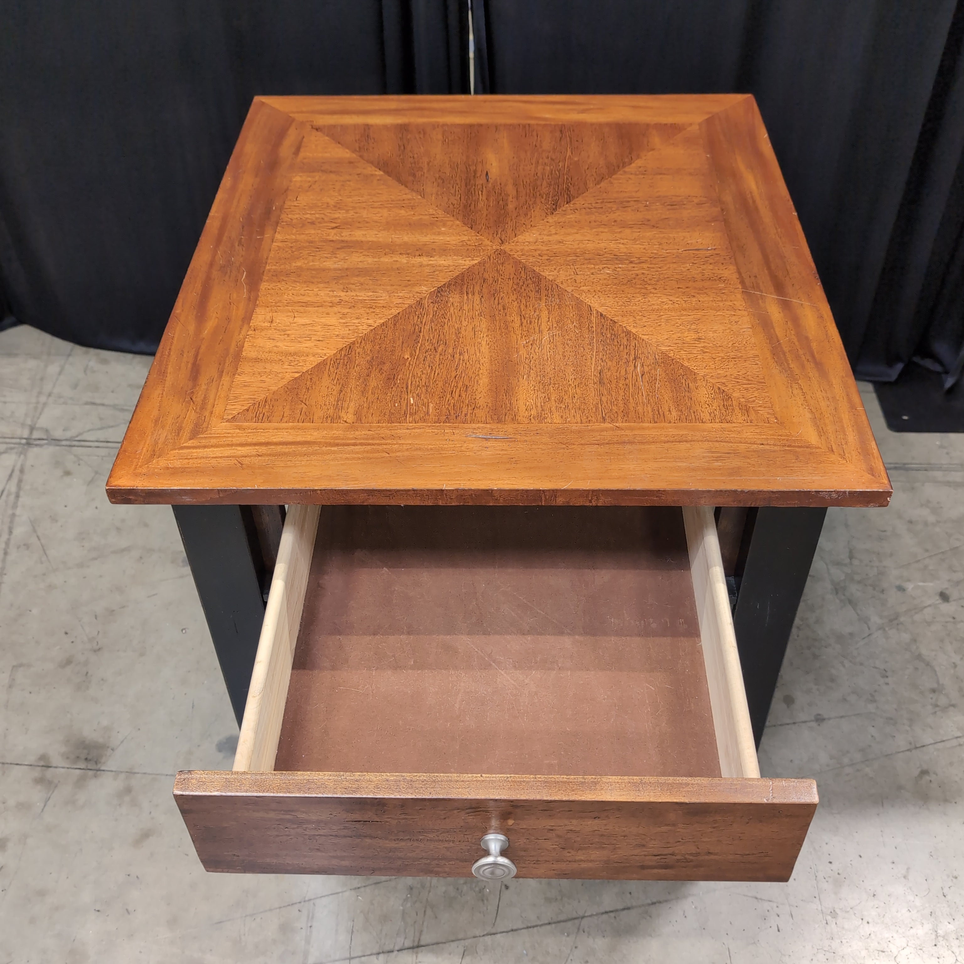 Long Brown Wood TV Stand with Ribbed Base