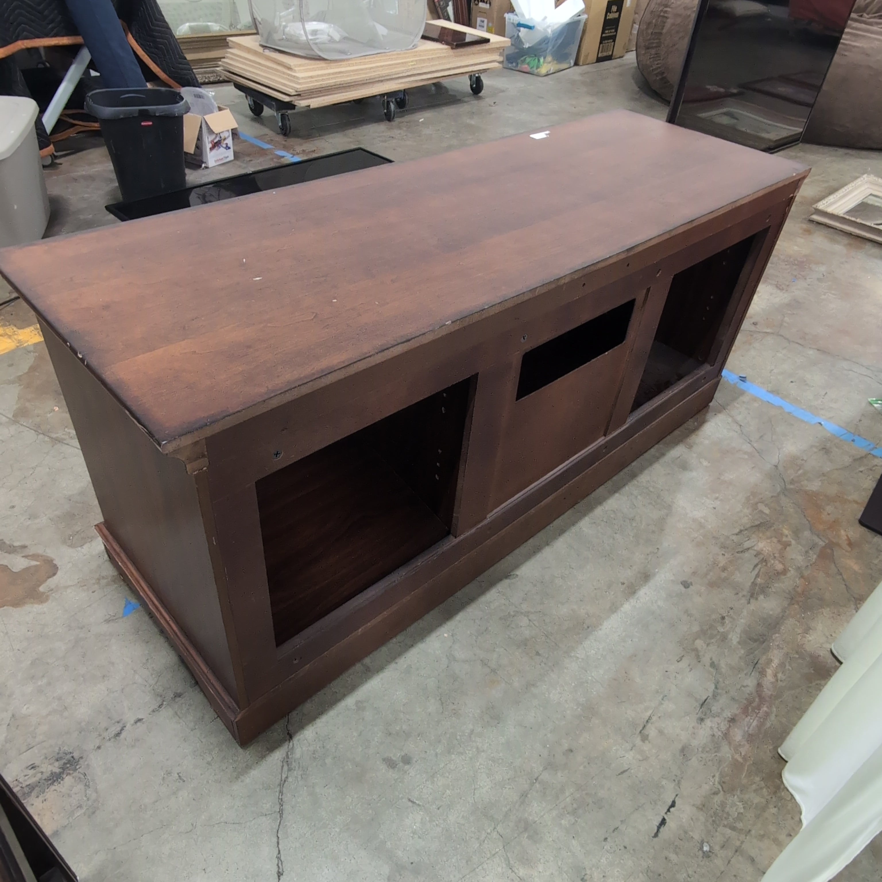 Brown Wood TV Stand with Glass Door