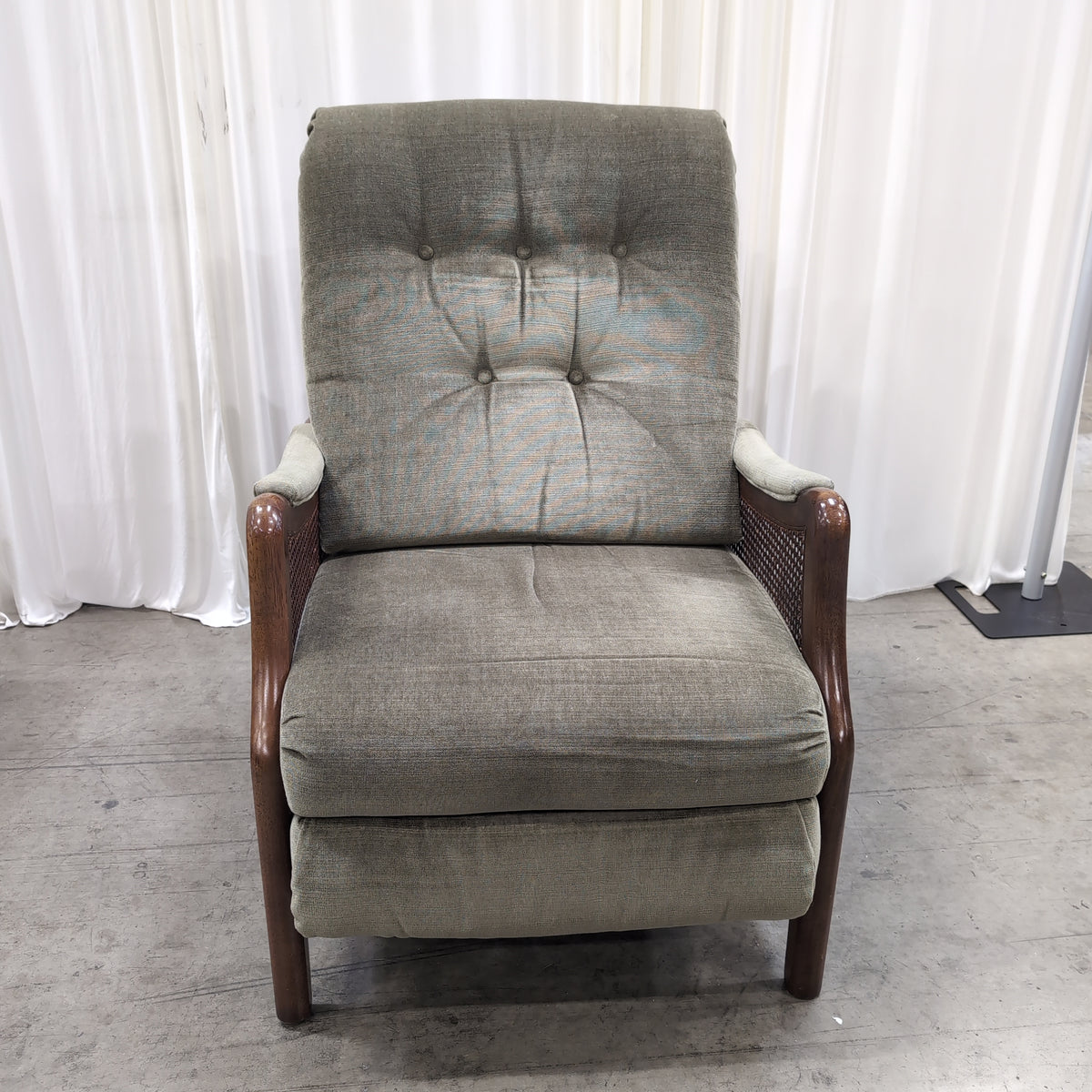 Sage Green Upholstered Recliner with Cane Details