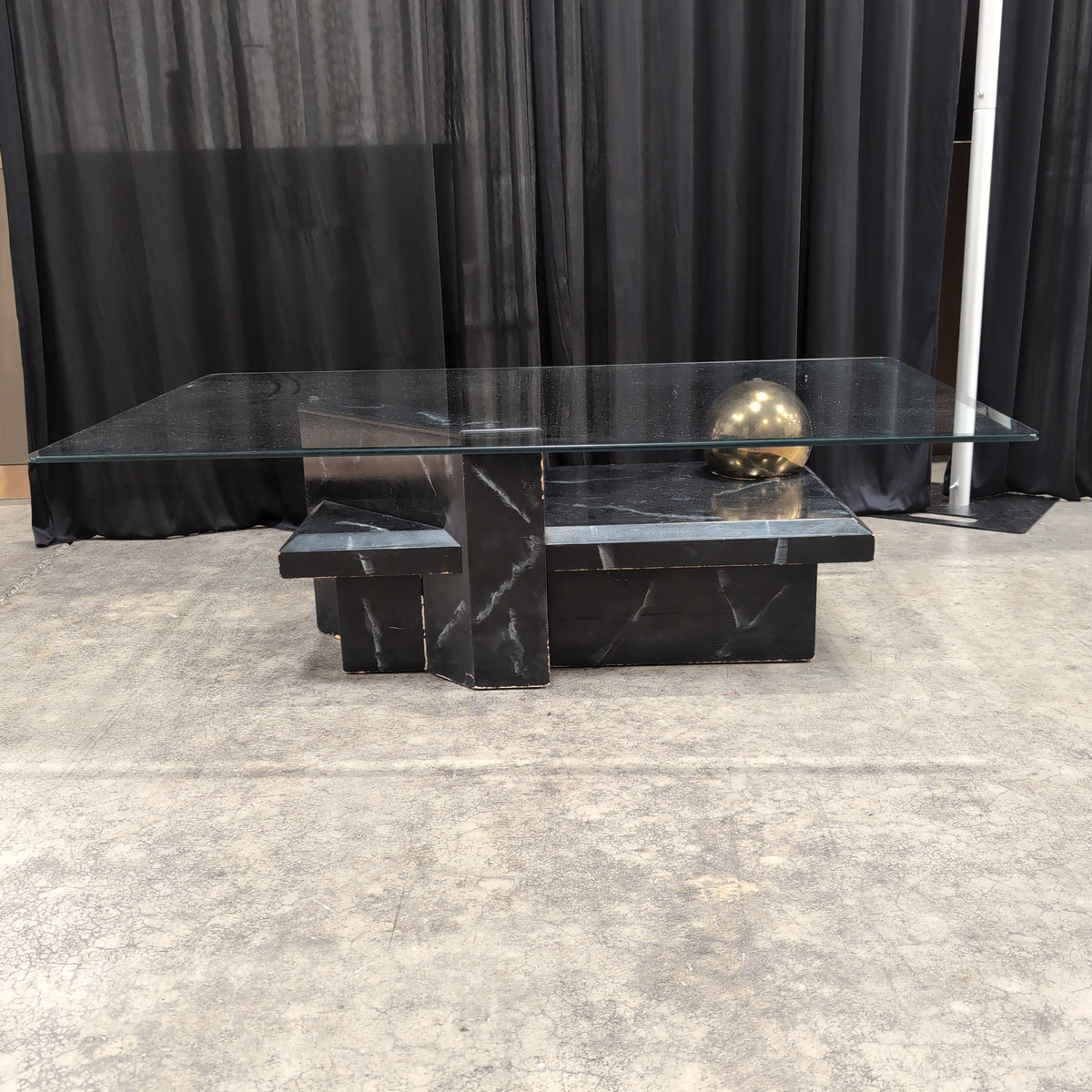 Geometric Black Marble and Glass Coffee Table