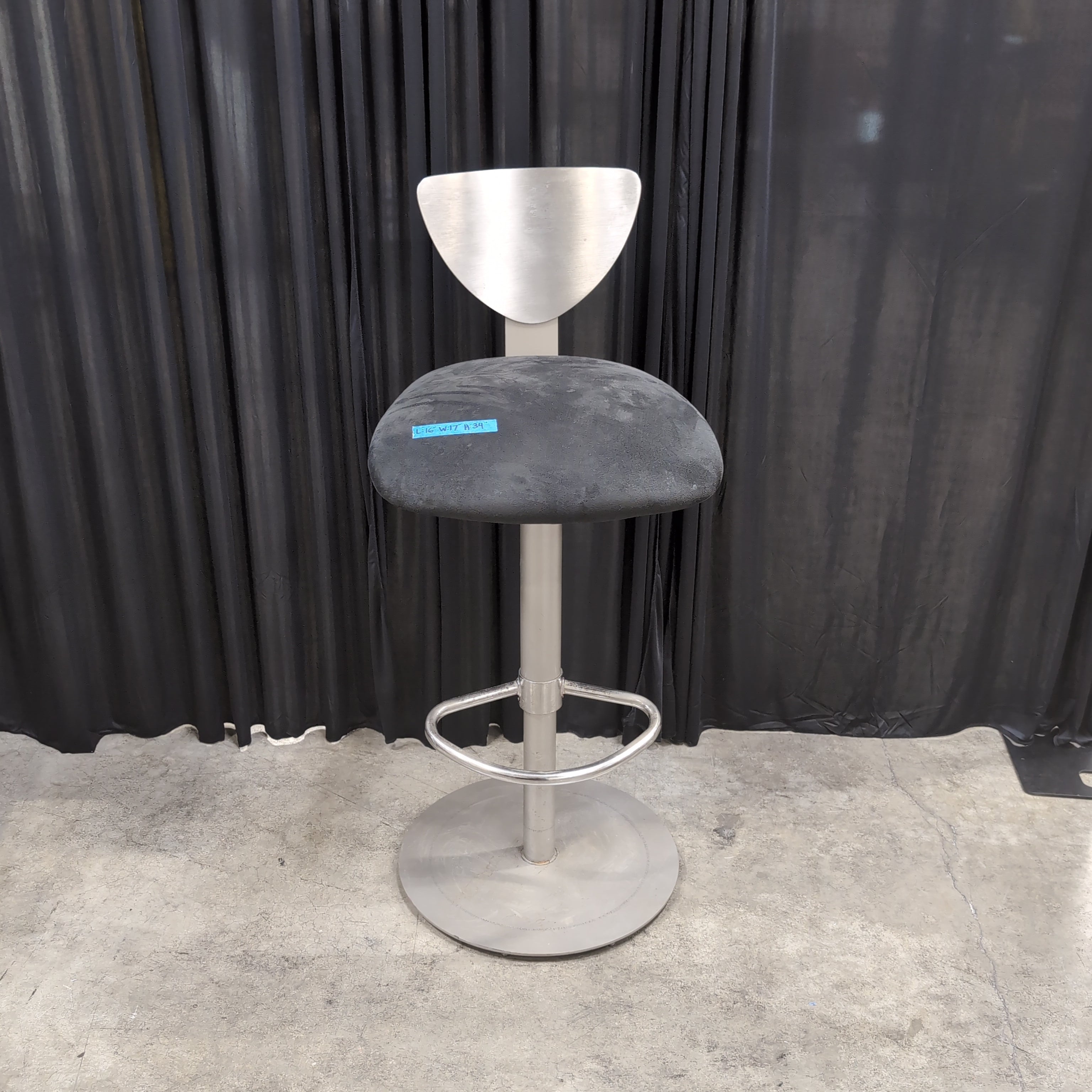 Brushed Metal Adjustable Height Bar Stool with Dark Fabric Seat