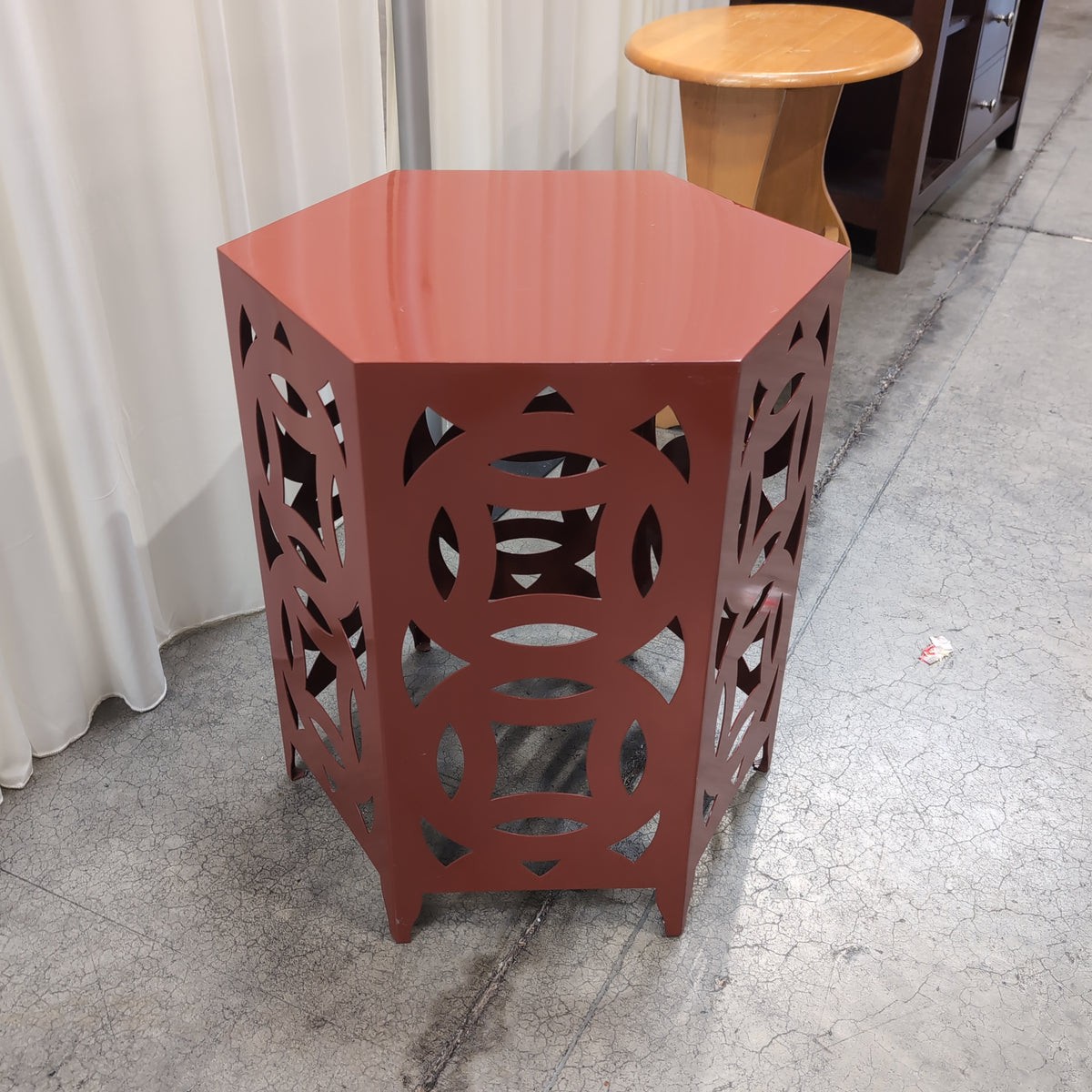 Orange Hexagonal End Table with Cut-Out Design