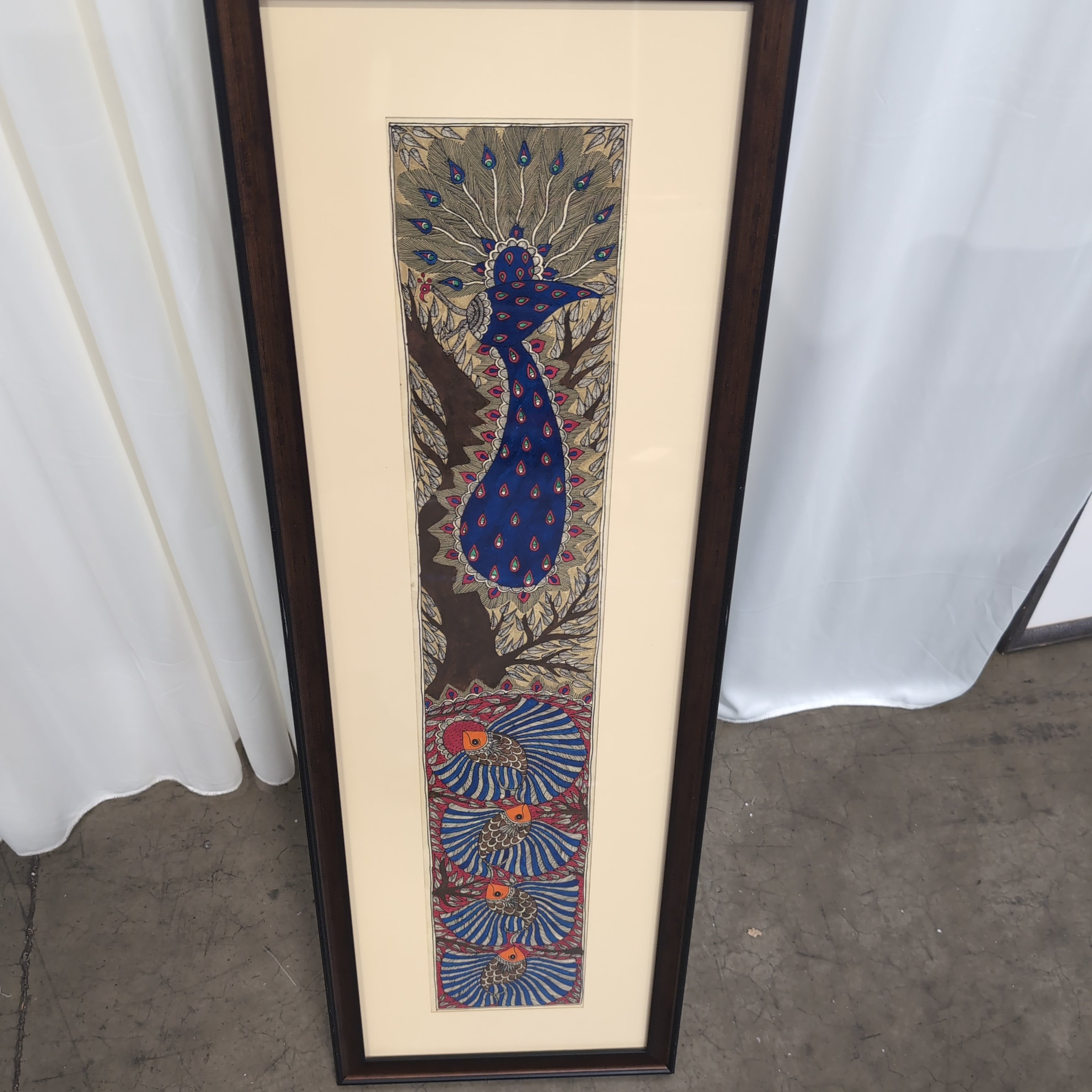 Colorful Peacock Framed Art with Dark Wood Frame