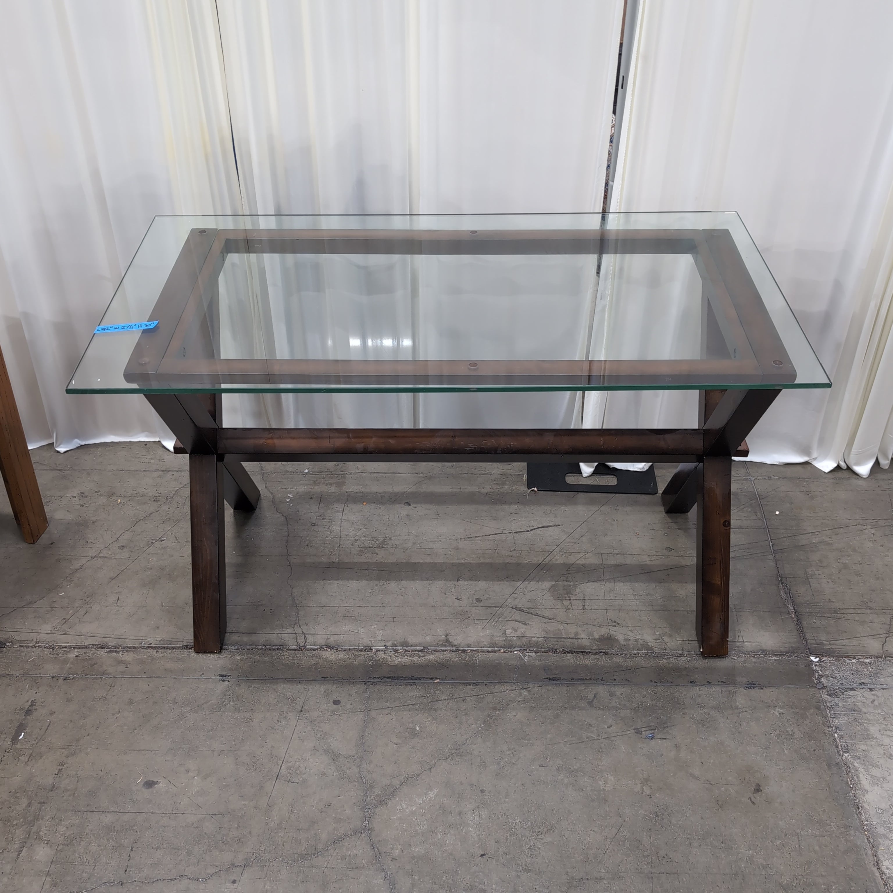 Dark Wood X-Base Console Table with Glass Top