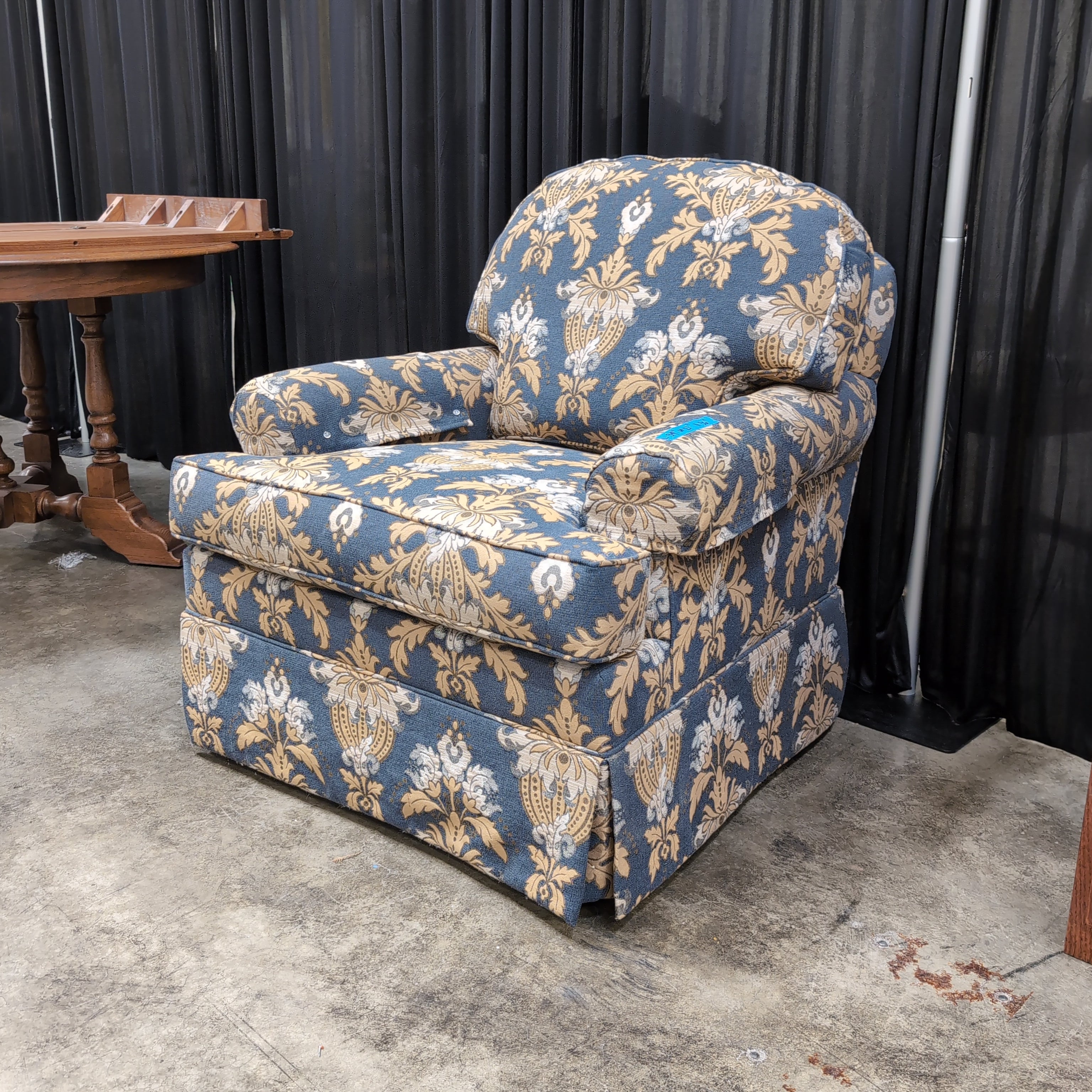 Traditional Damask Patterned Armchair in Navy and Gold