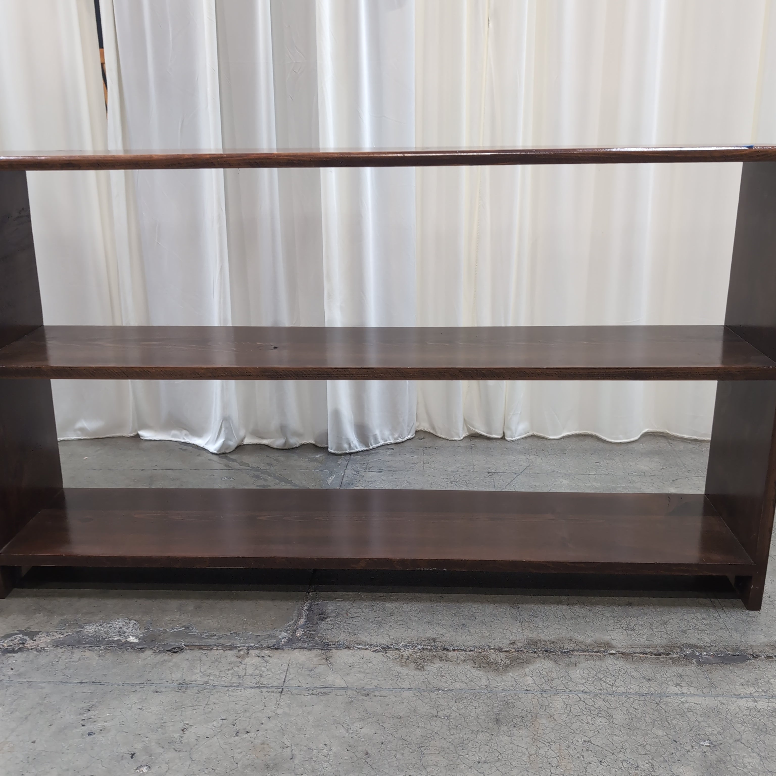 Dark Brown Stained Wood Three-Shelf Bookcase