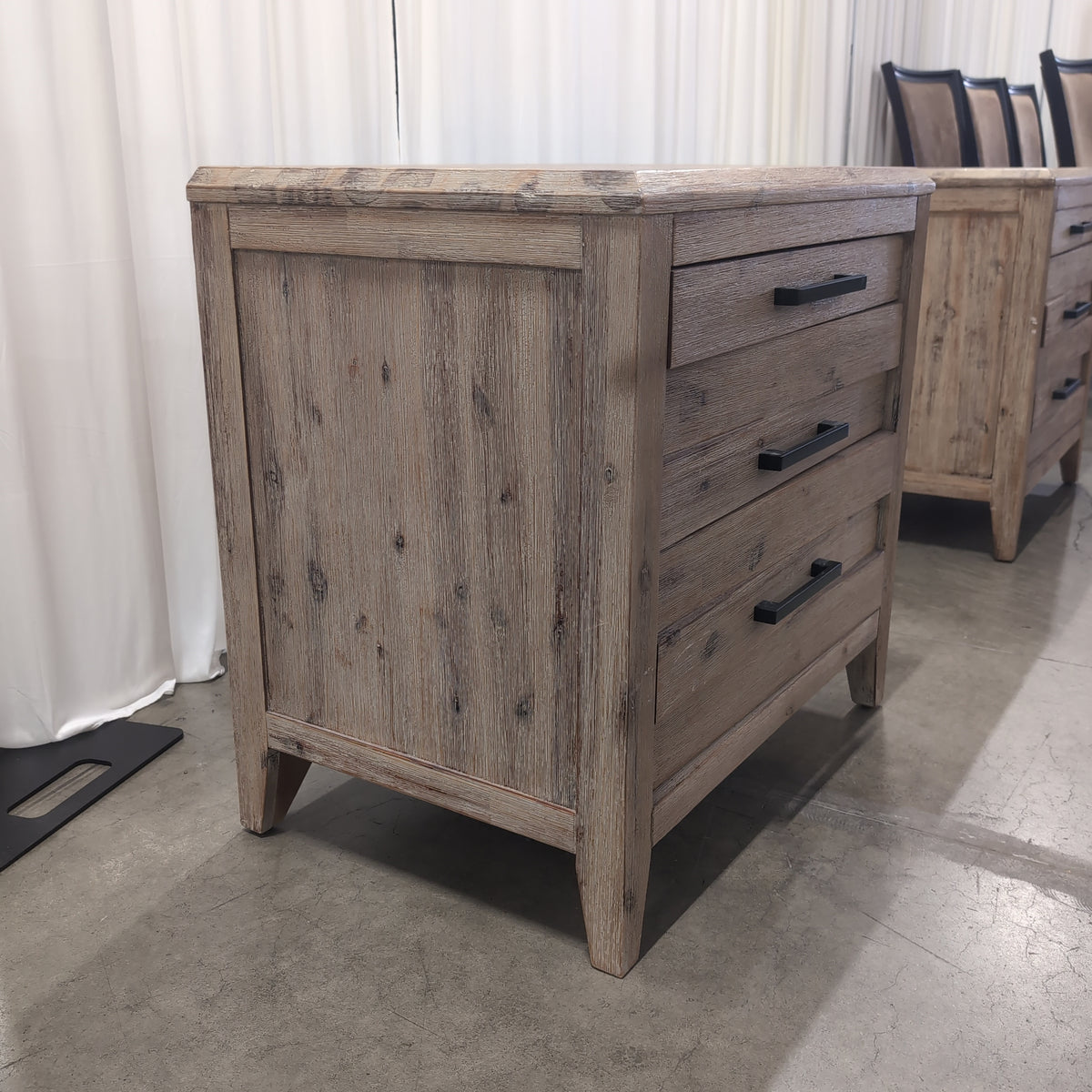 Rustic Light Brown Wood Nightstand with Three Drawers