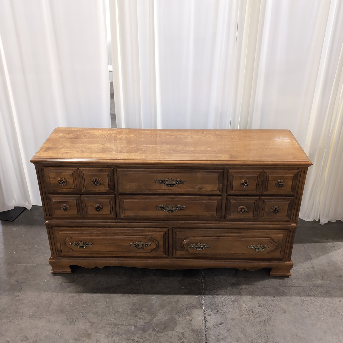French Provincial Style Wood Dresser with Brass Pulls
