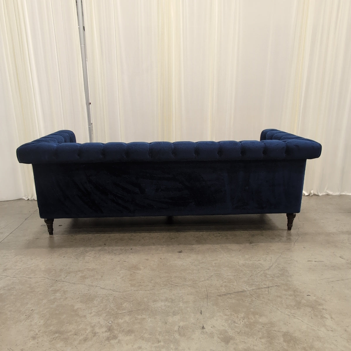 Deep Blue Tufted Velvet Couch with Nailhead Trim