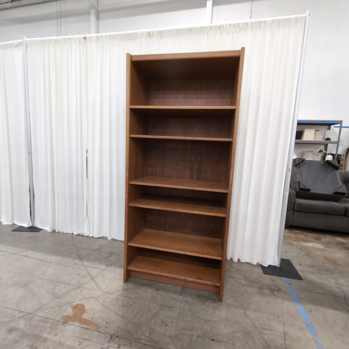Warm Toned Wood Five-Shelf Bookcase