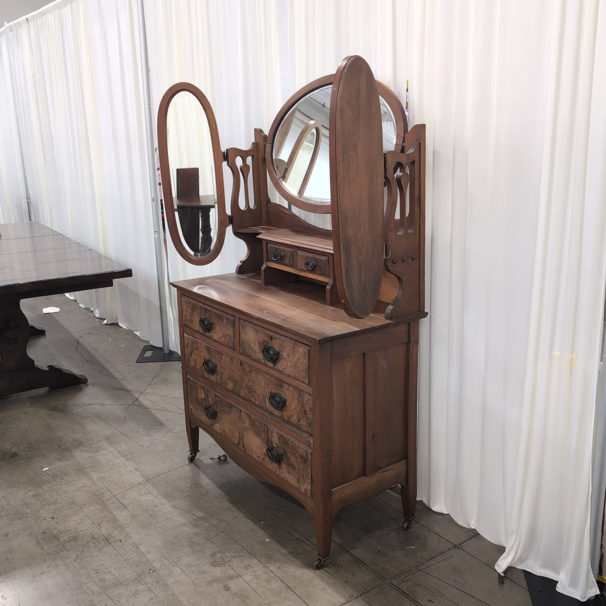 Antique Wood Dresser with Decorative Hutch Top