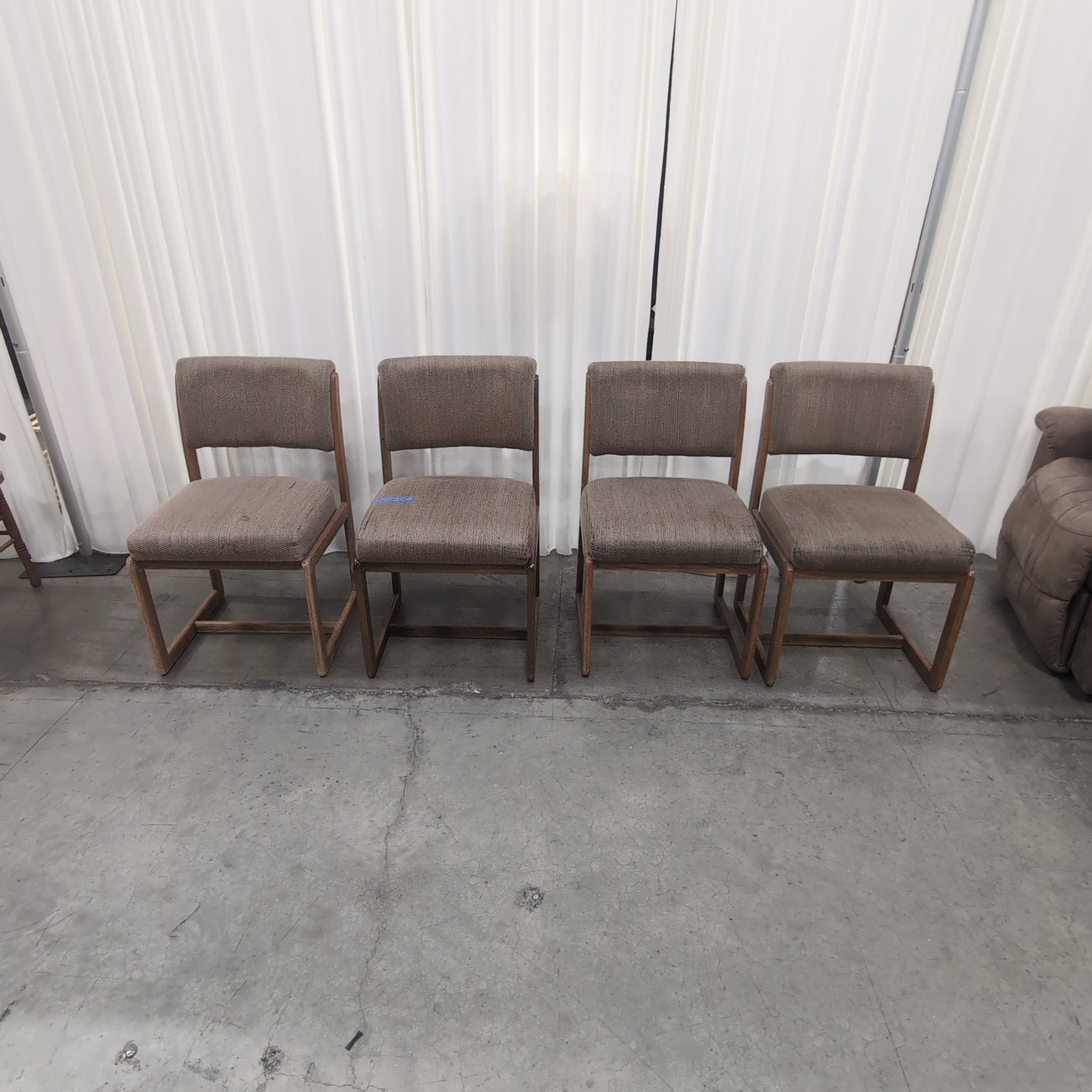 Set of Four Brown Upholstered Wood Frame Dining Chairs