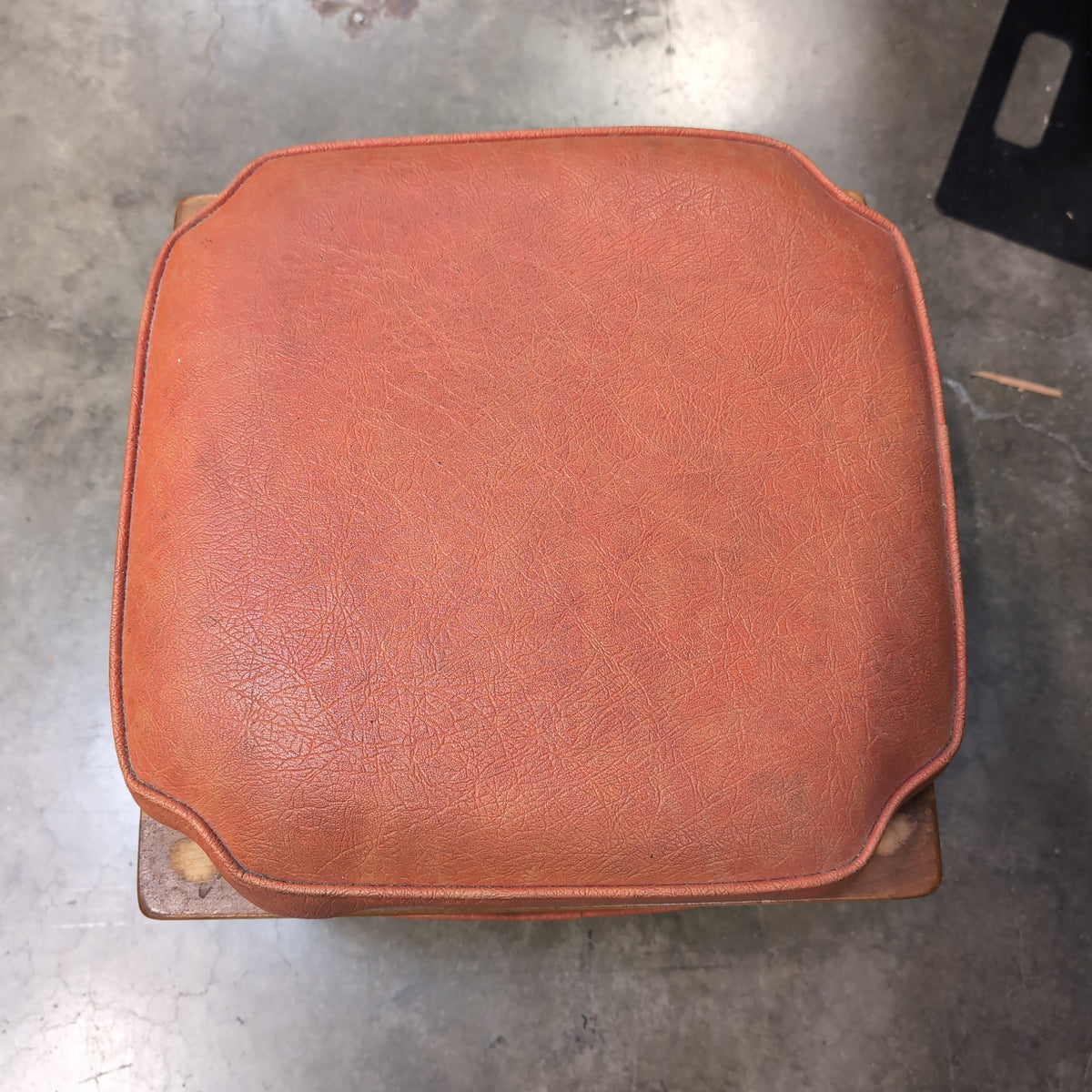 Orange Upholstered Wood Ottoman with Turned Legs
