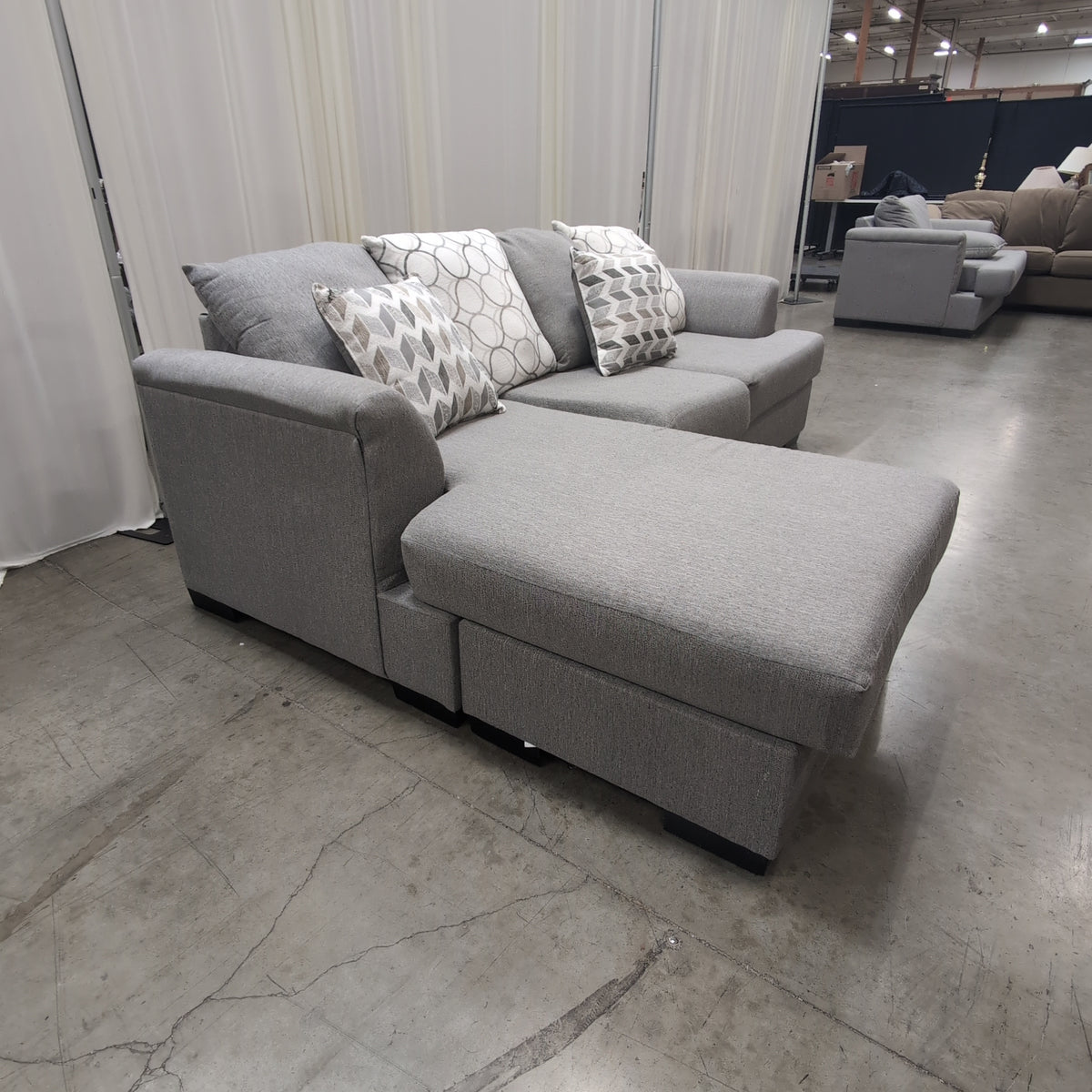 Grey Fabric L-Shaped Sectional Couch
