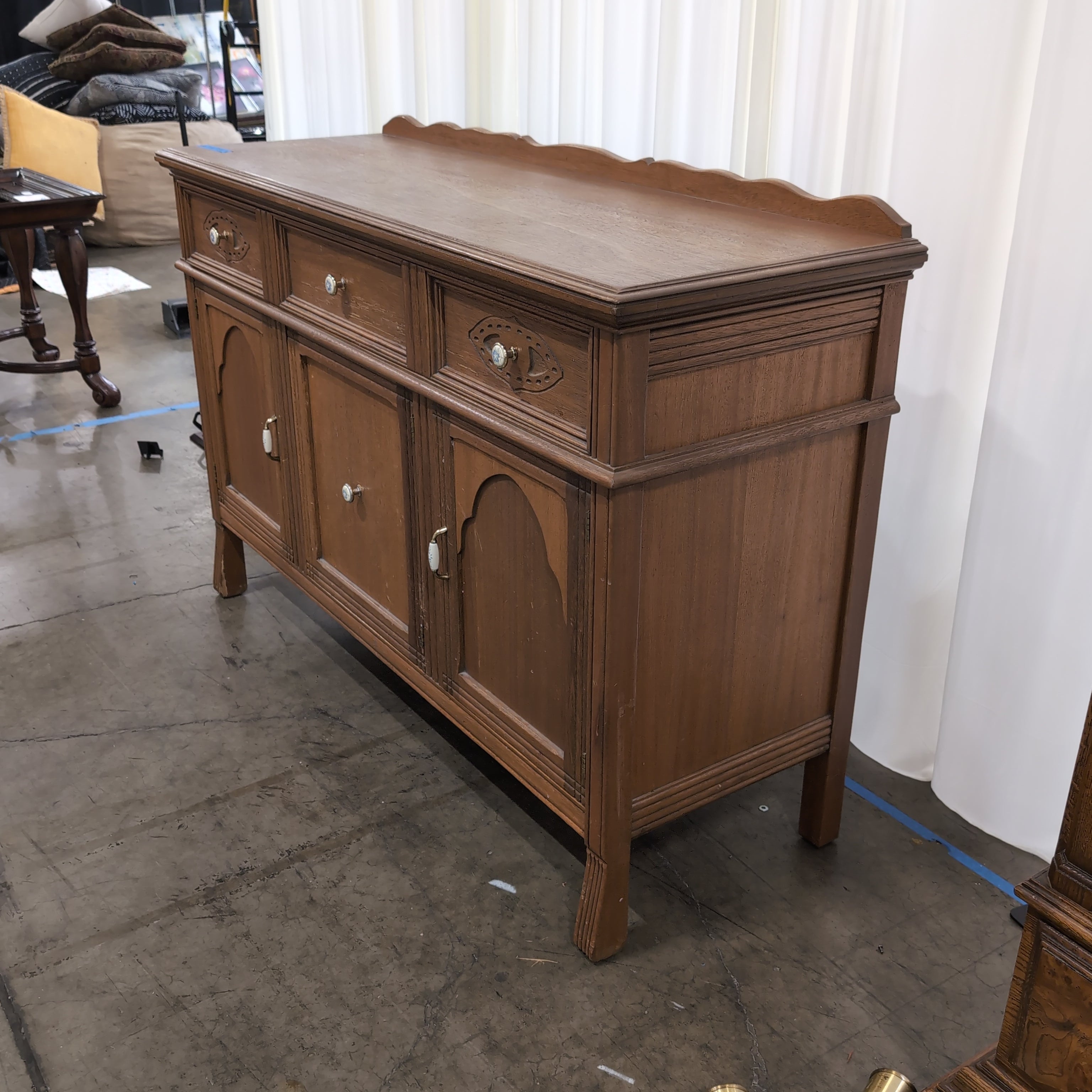 Ornate Light Wood Buffet with Decorative Pulls