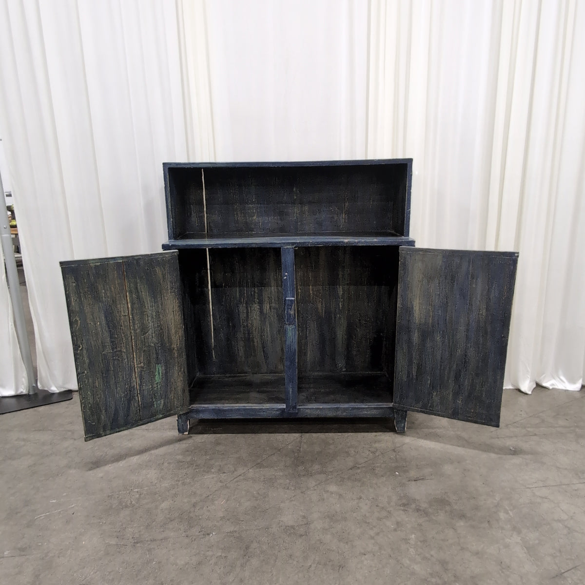 Distressed Black Wood Buffet with Upper Shelf