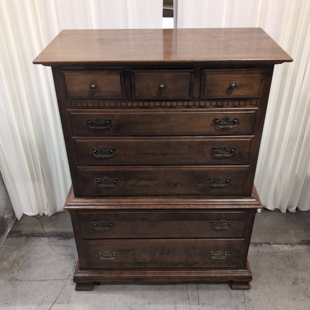 Traditional Dark Brown Wood Dresser with Ornate Hardware