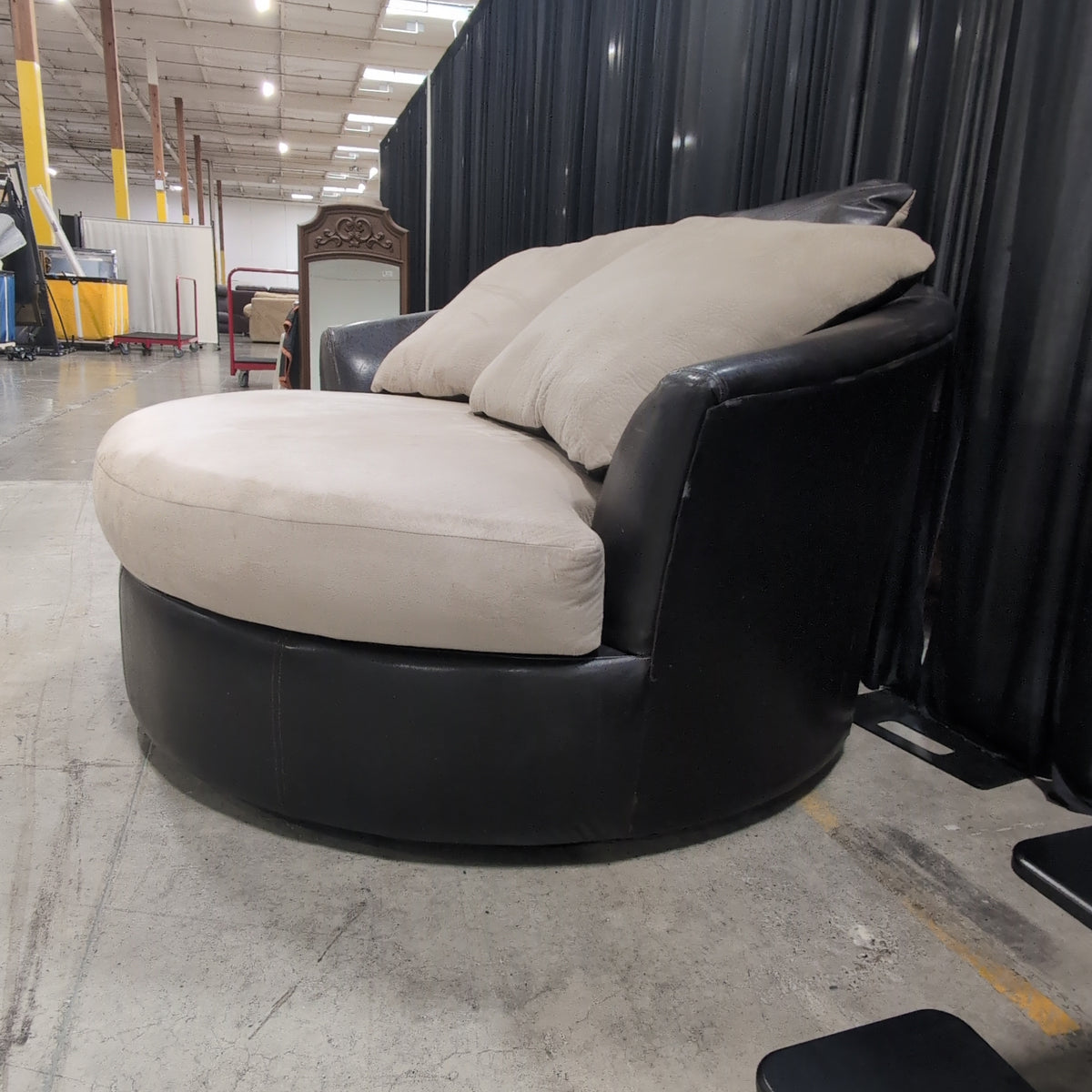 Dark Brown and Beige Oversized Round Chair