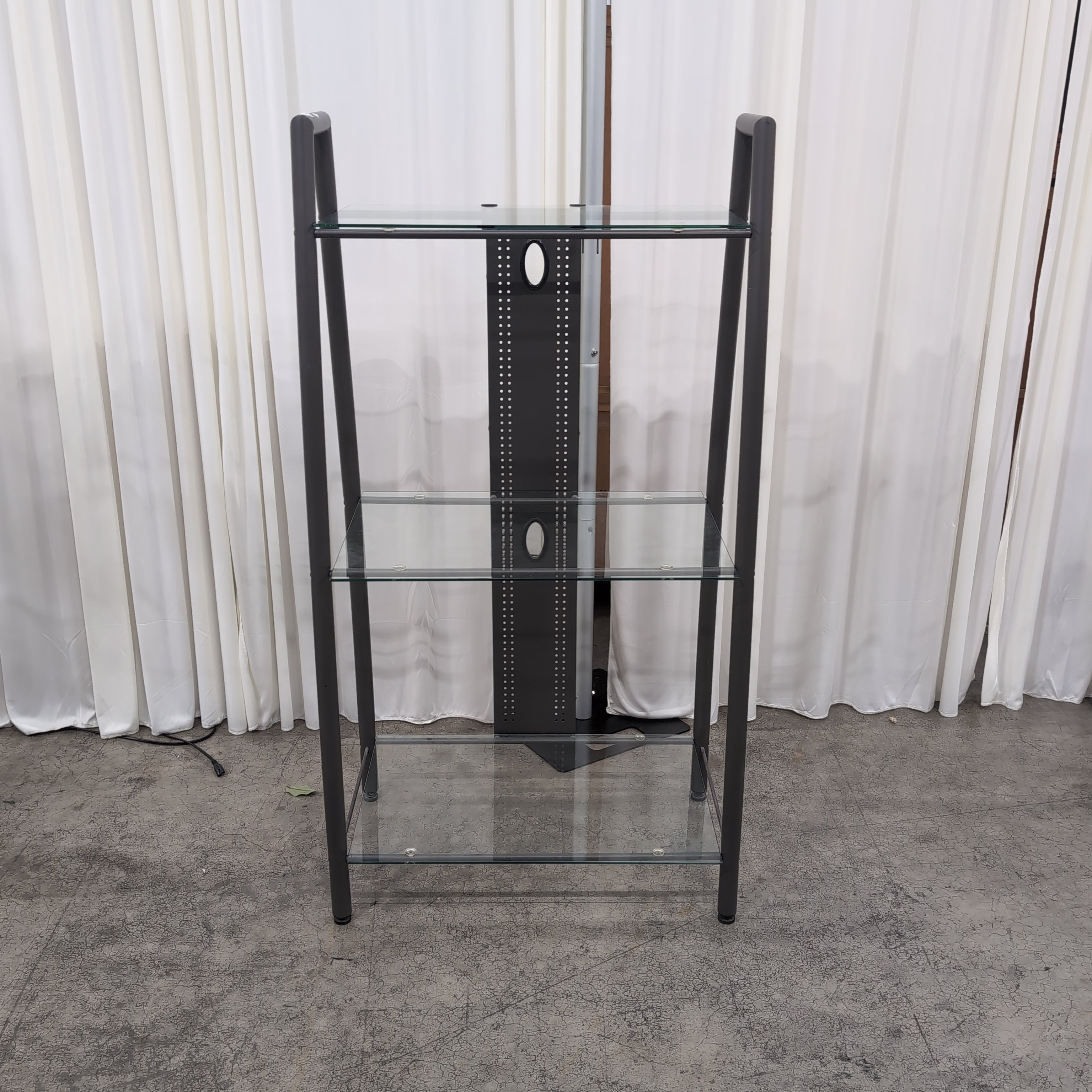 Modern Gray Metal TV Stand with Glass Shelves