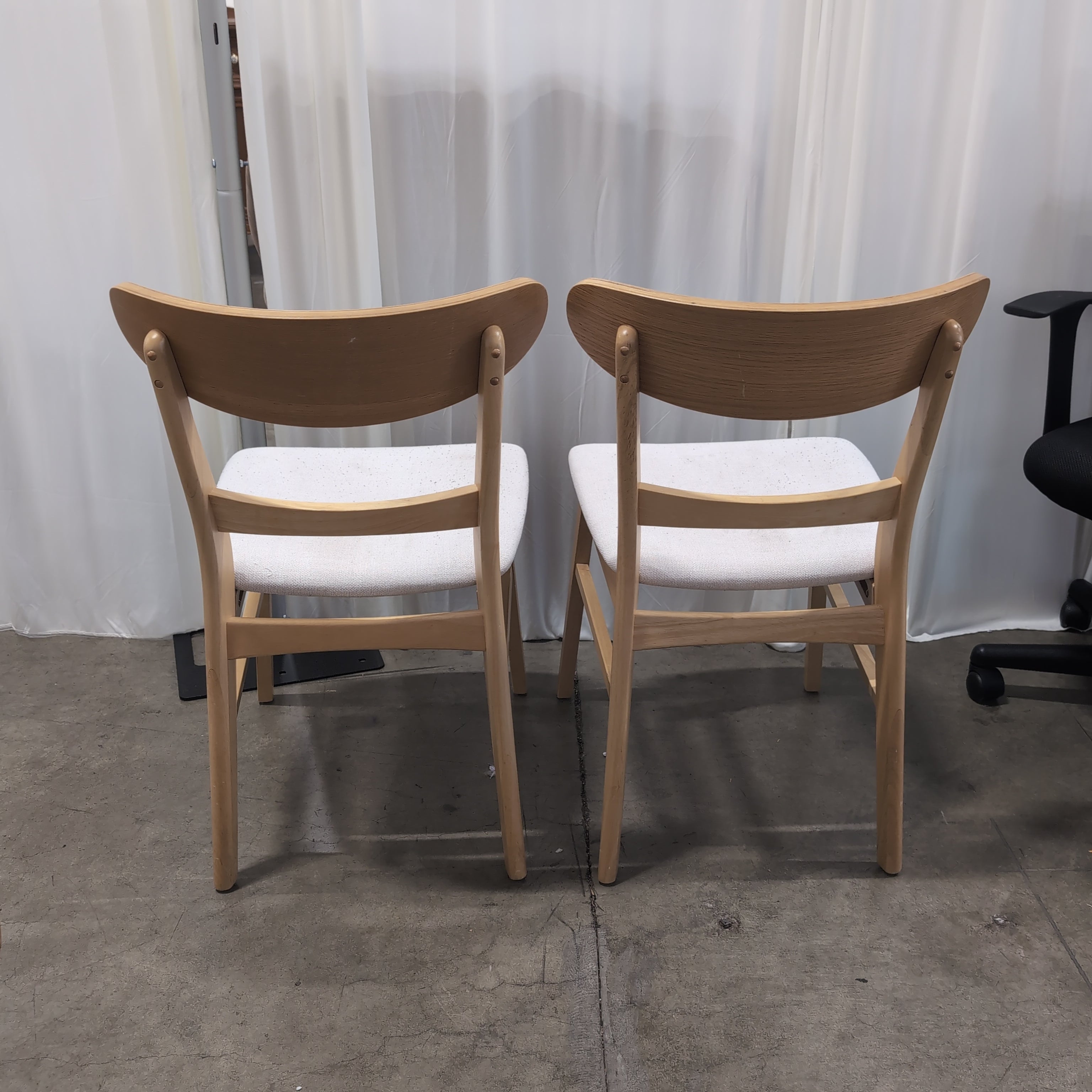 Pair of Natural Wood Dining Chair with White Upholstery