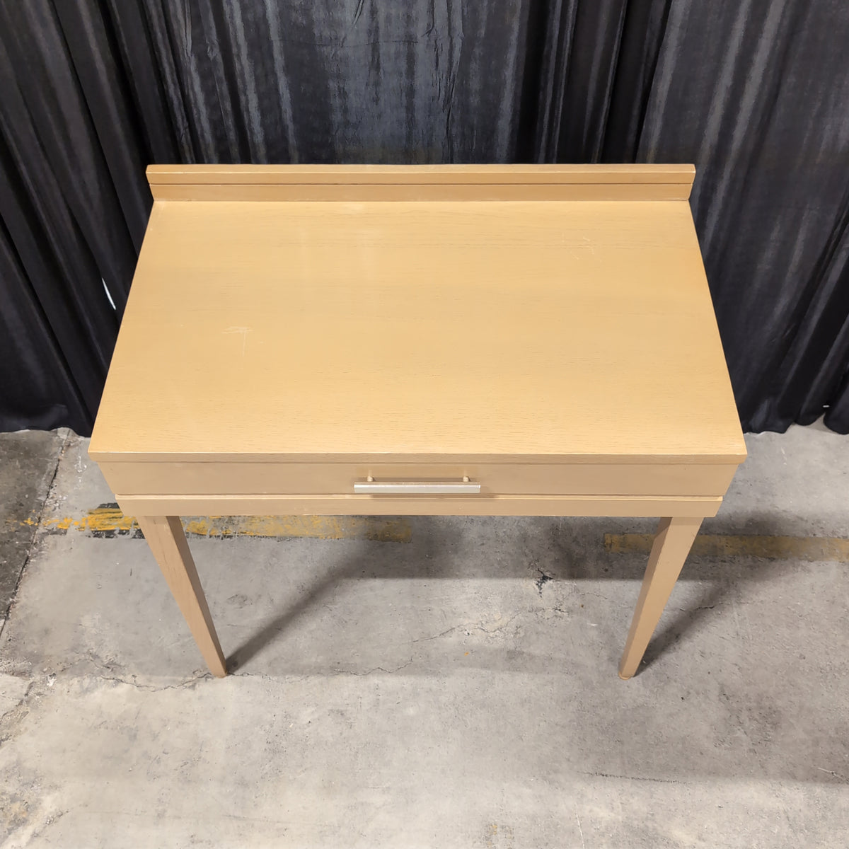 Light Wood and Glass Top Vanity with Needlepoint Stool