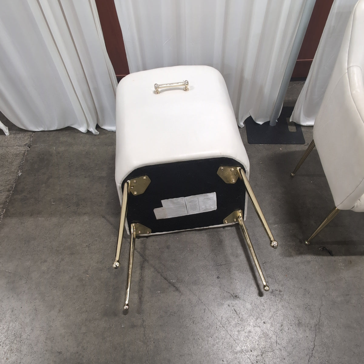 Pair of Antropologie Off-White Upholstered Arm Chair with Tapered Metal Legs