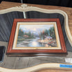 Thomas Kinkade Rustic Cabin Landscape Framed Print in Dark Wood