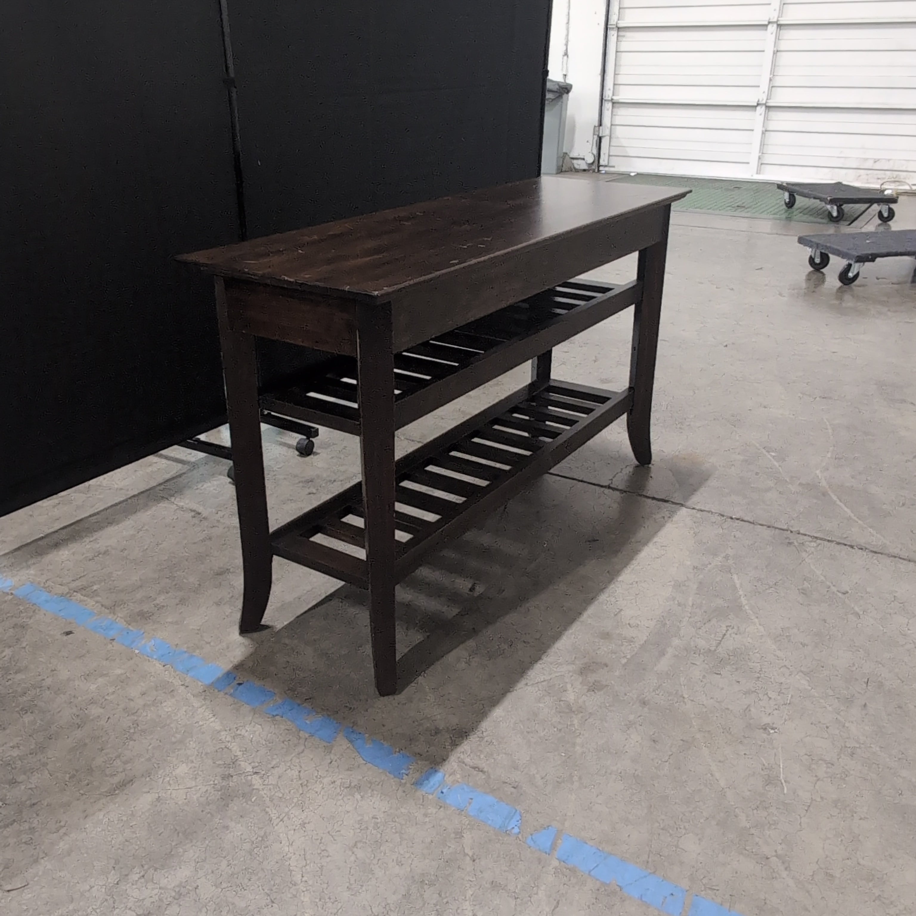 Dark Walnut Finish Wood Console Table with Slatted Shelves