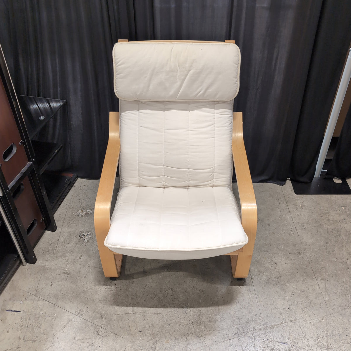 Modern Bentwood Frame White Recliner with Quilted Cushions