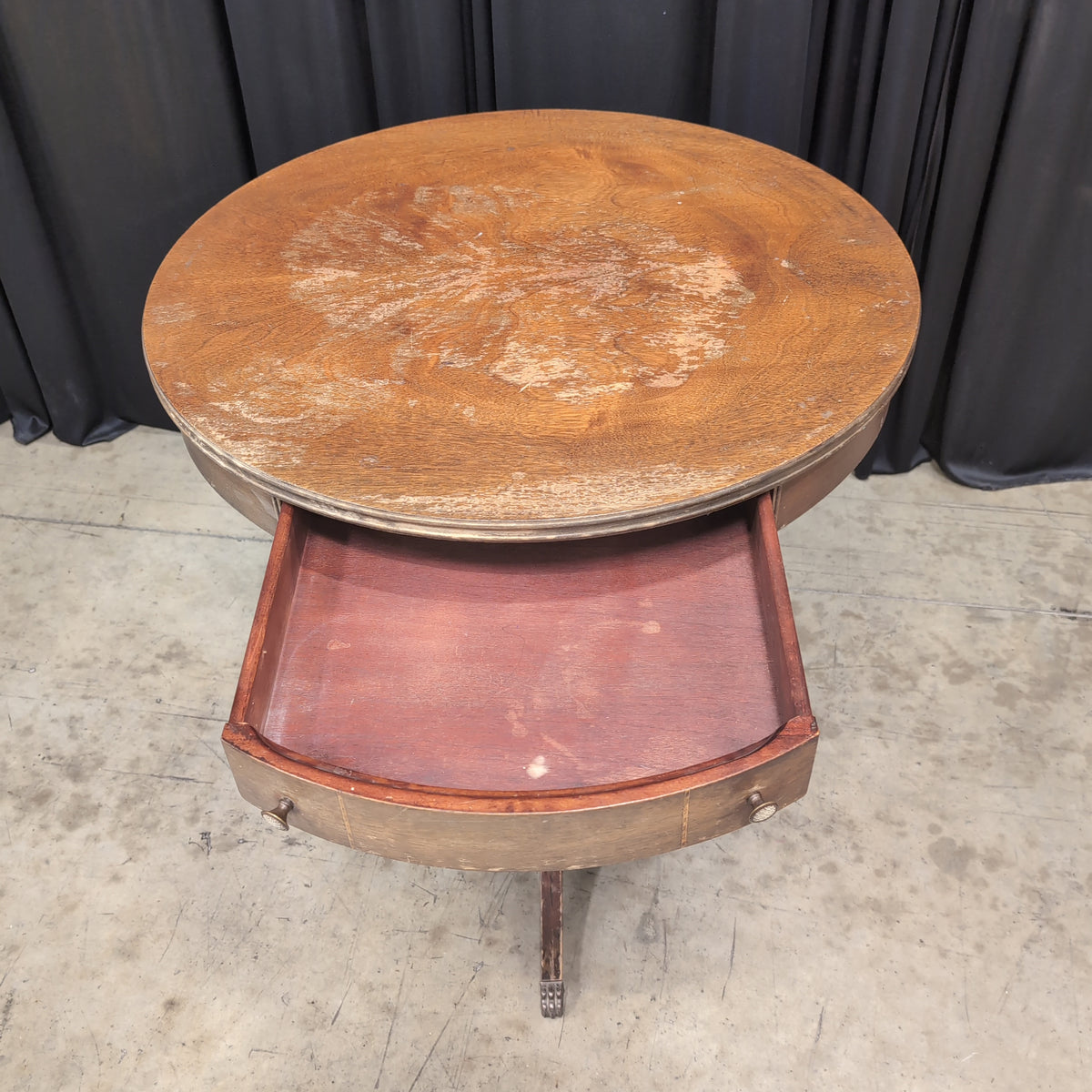 Traditional Round Wood End Table with Single Drawer