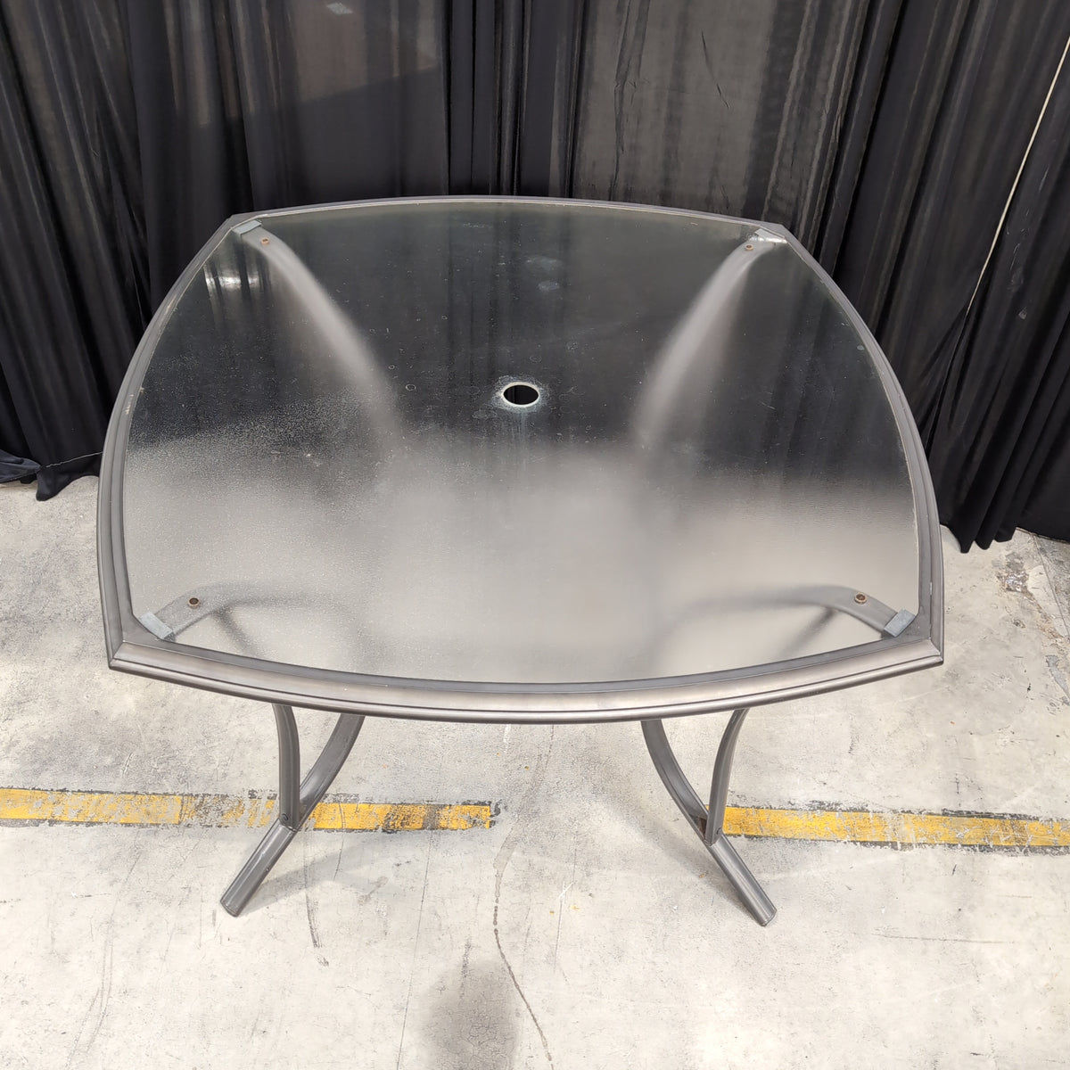 Grey Metal Square Patio Dining Table with Umbrella Hole