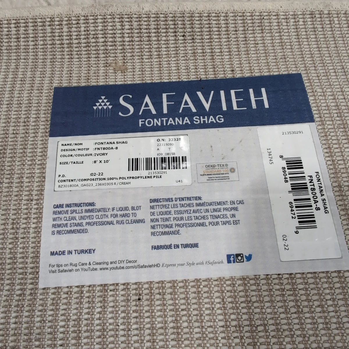 Safavieh Ivory Polypropylene 8x10 Shag Area Rug